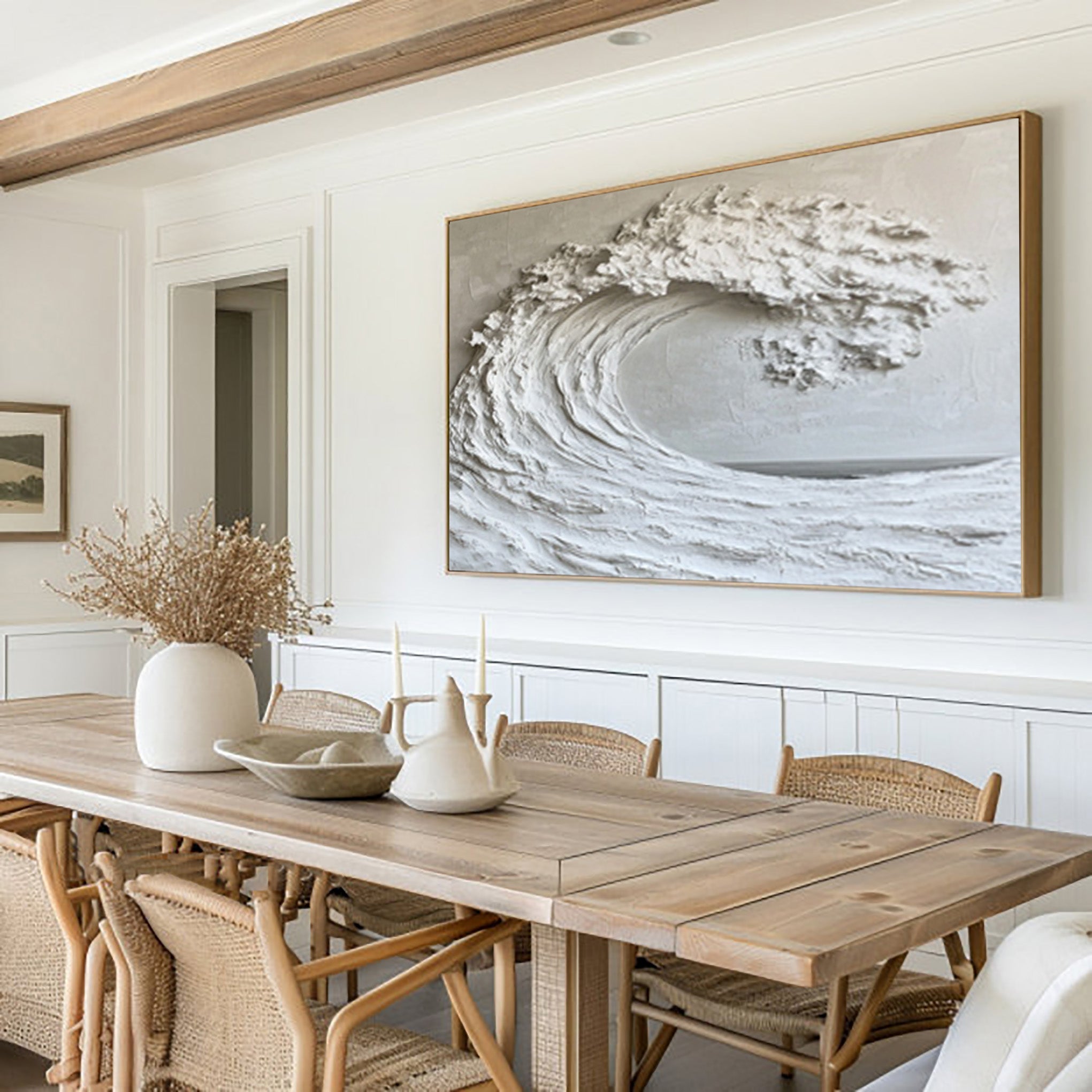 Large White Wave Abstract Art Textured Coastal Decor #WG 048