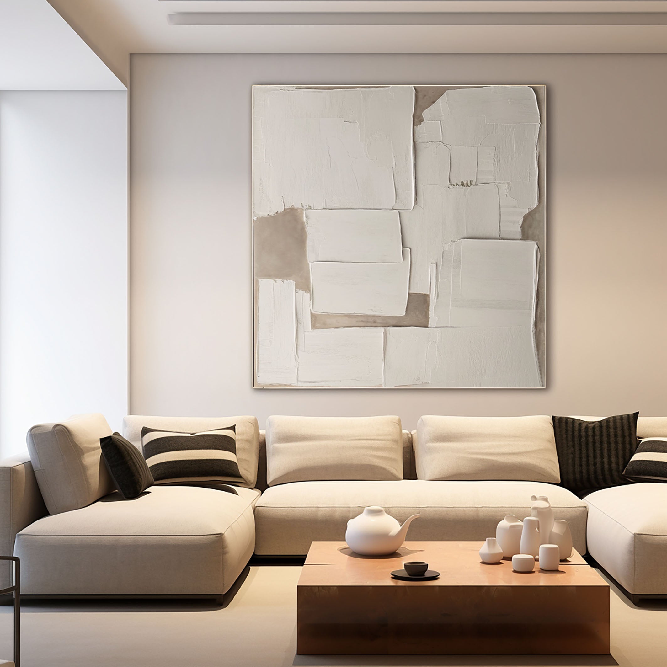 Wabi Sabi Abstract Canvas with Pale Neutral Imperfect Planes #BGA 206