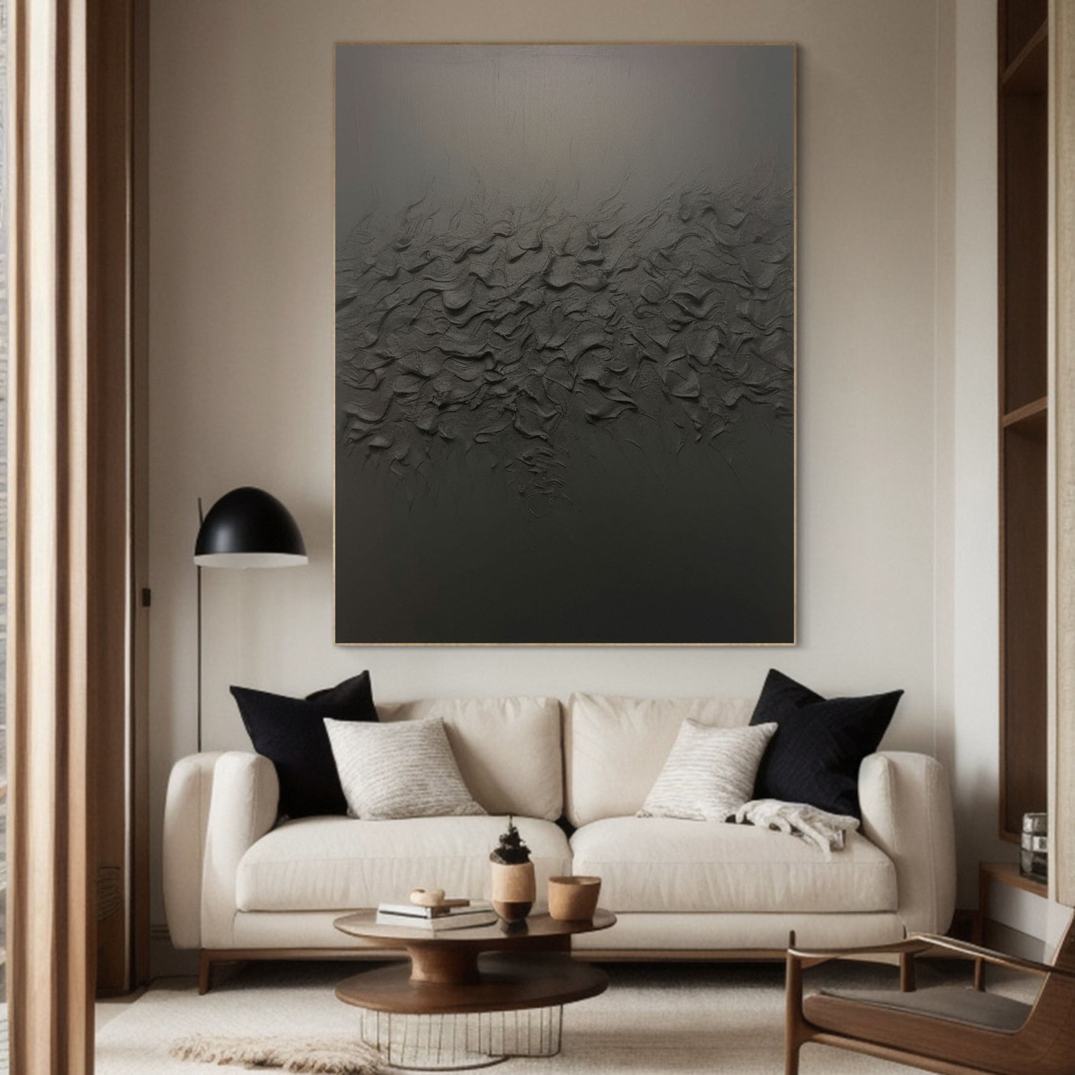 Black Contemporary Wall Painting, Richly Textured Surface #BGA 146