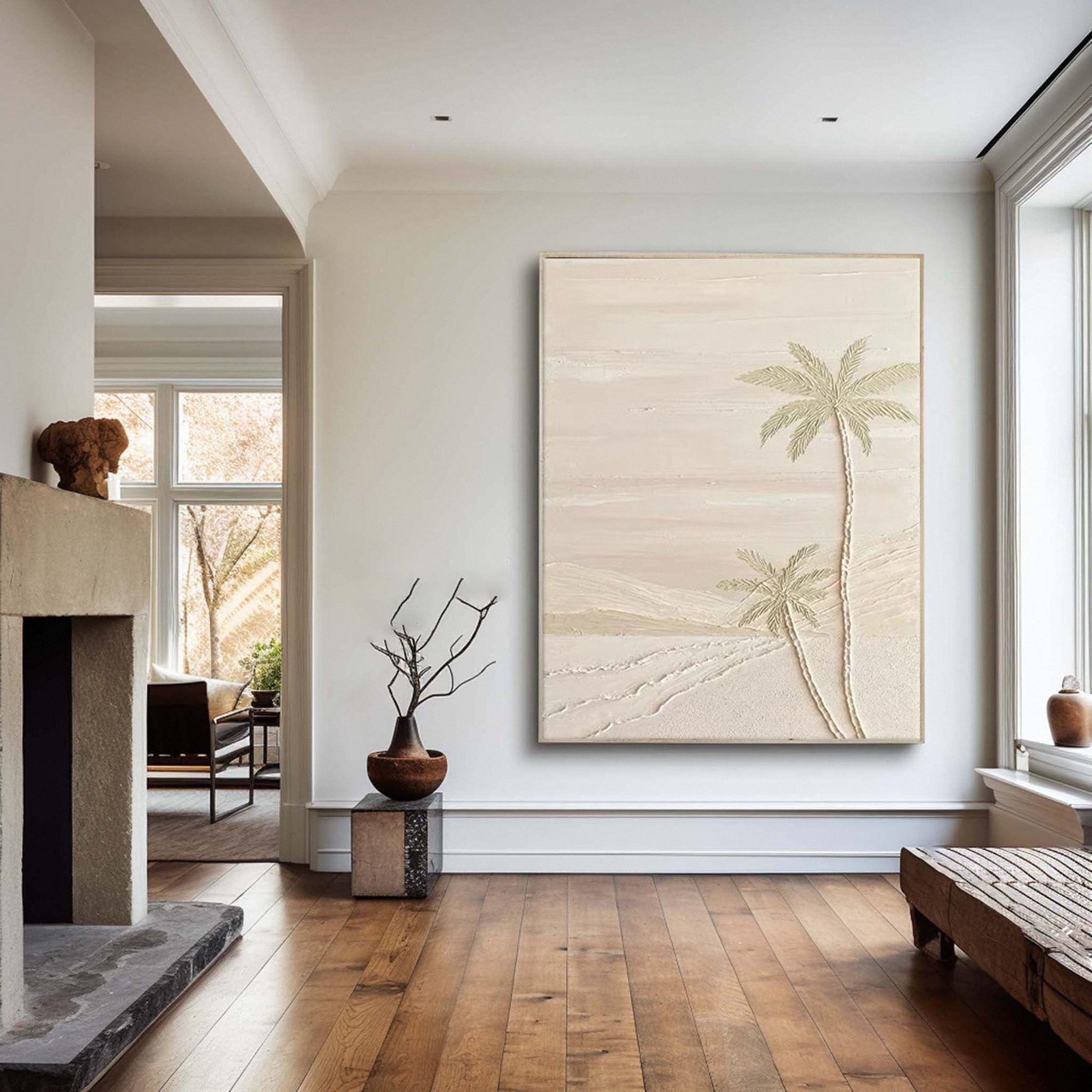 Ivory Coast Palms: Neutral Wall Art, Textured Beachscape #BGA 145