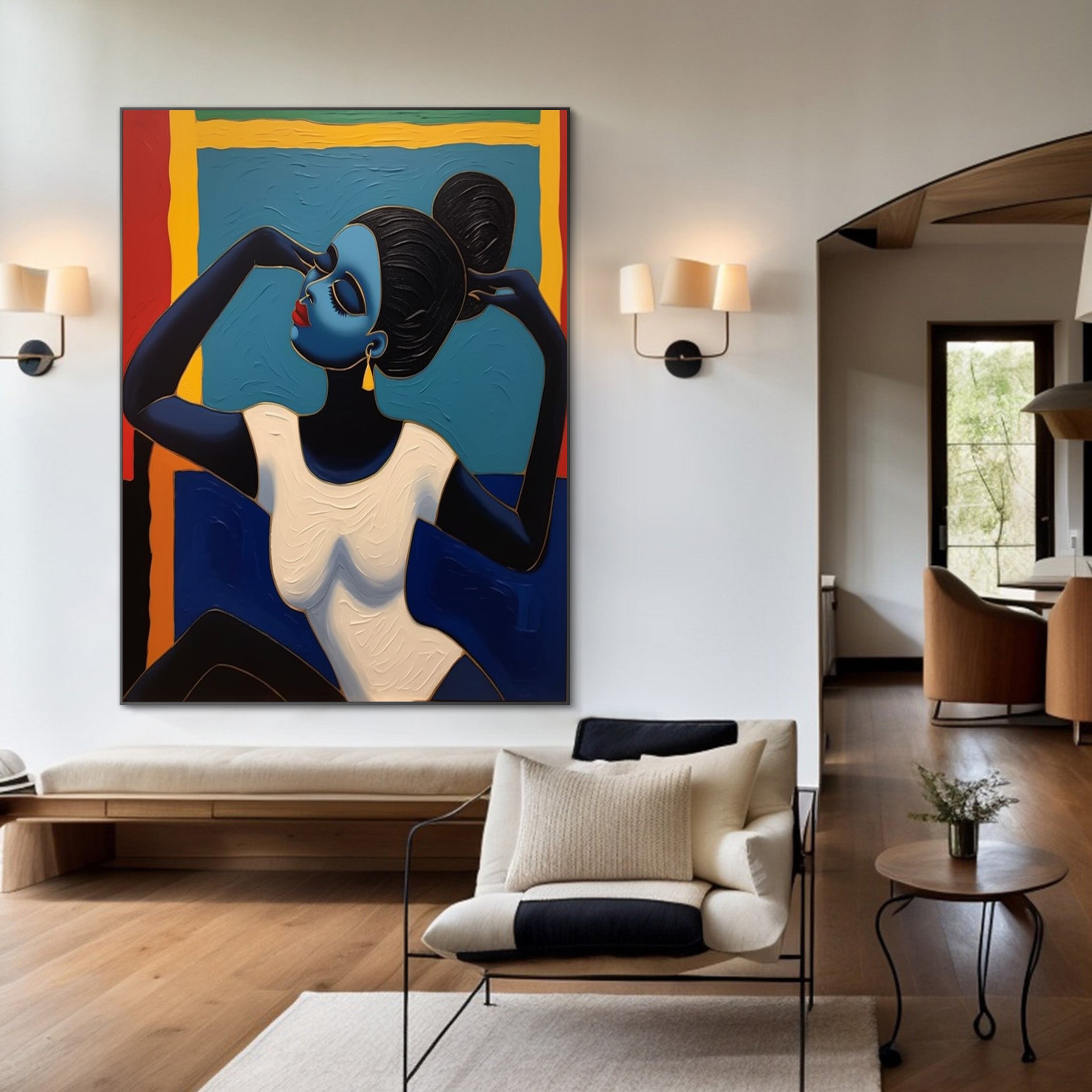 Striking Portrait with Geometric Color Fields, Elegant Art #BGA 180