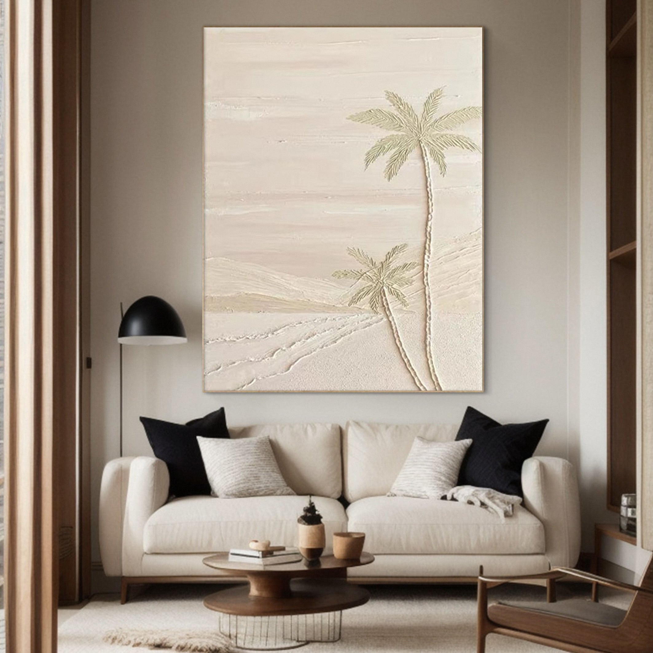 Ivory Coast Palms: Neutral Wall Art, Textured Beachscape #BGA 145