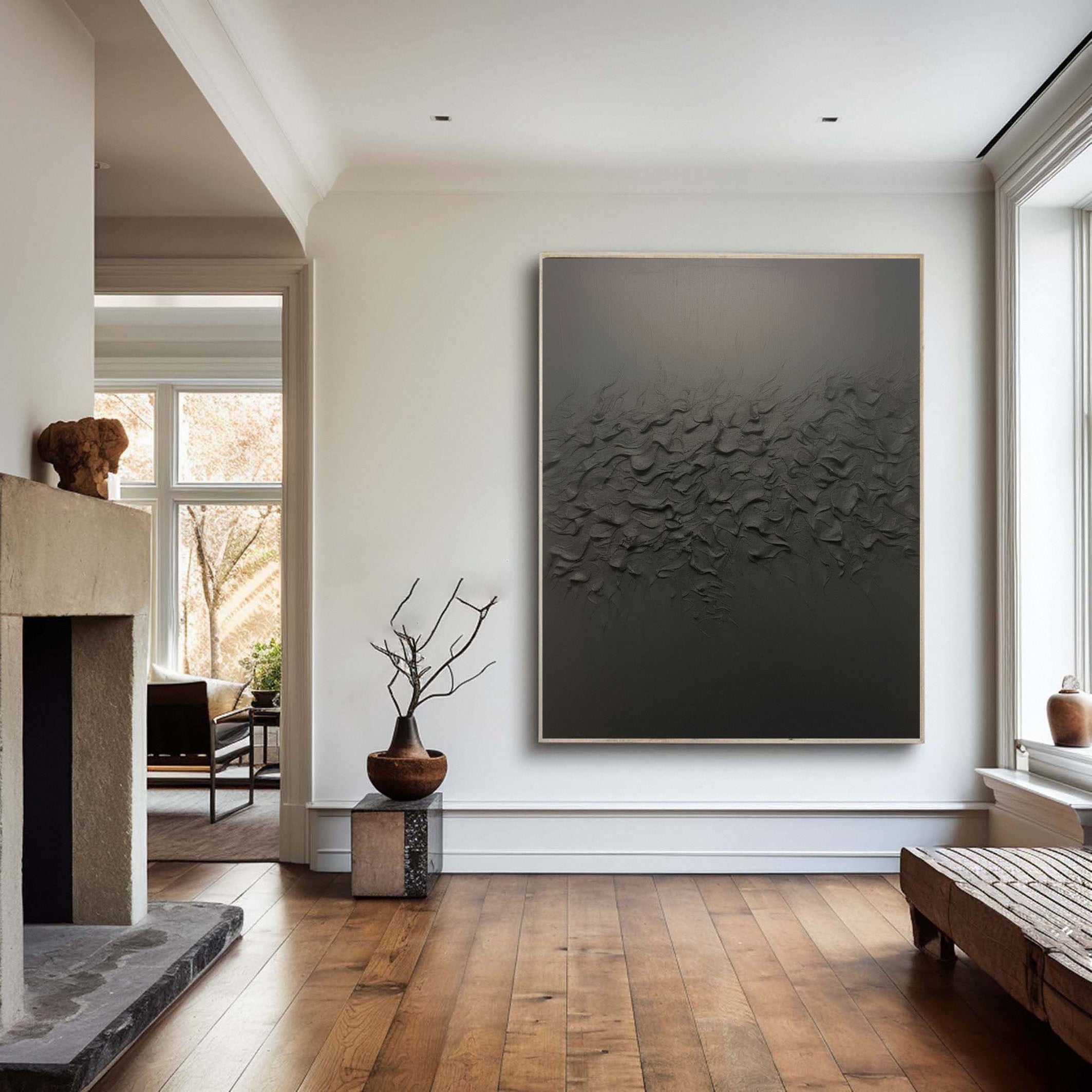 Black Contemporary Wall Painting, Richly Textured Surface #BGA 146