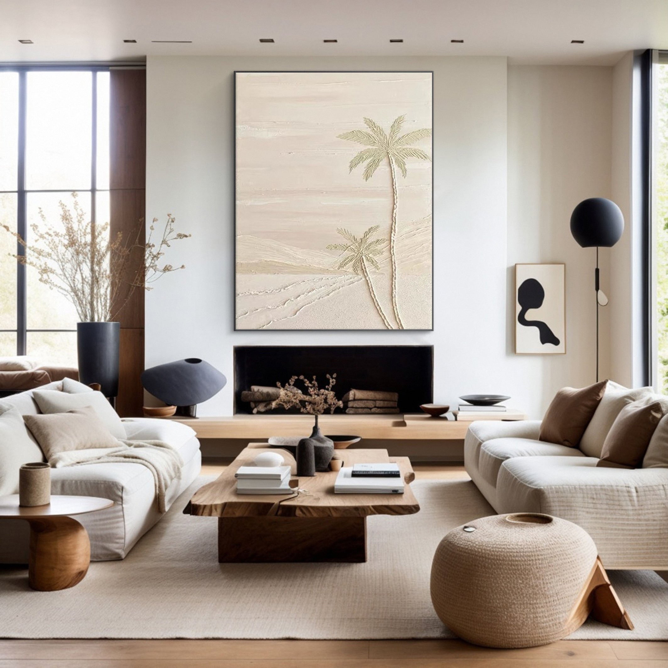 Ivory Coast Palms: Neutral Wall Art, Textured Beachscape #BGA 145