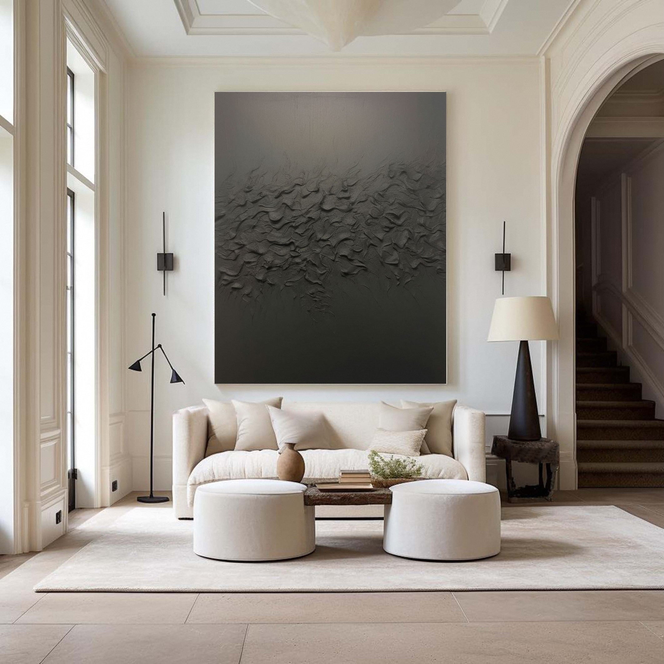 Black Contemporary Wall Painting, Richly Textured Surface #BGA 146