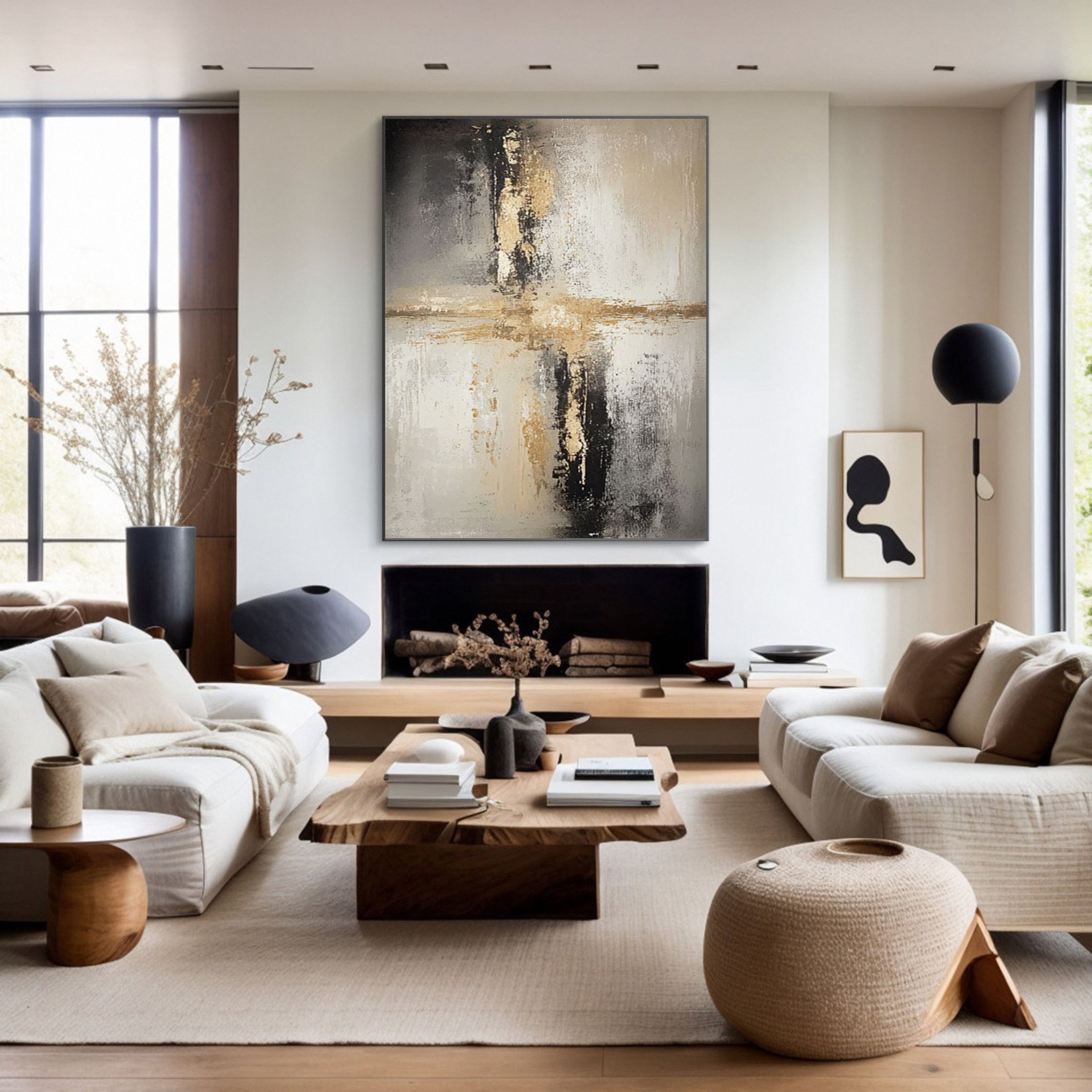 Textured Abstract Art, Light and Shadow with Gold Highlights #BGA 142