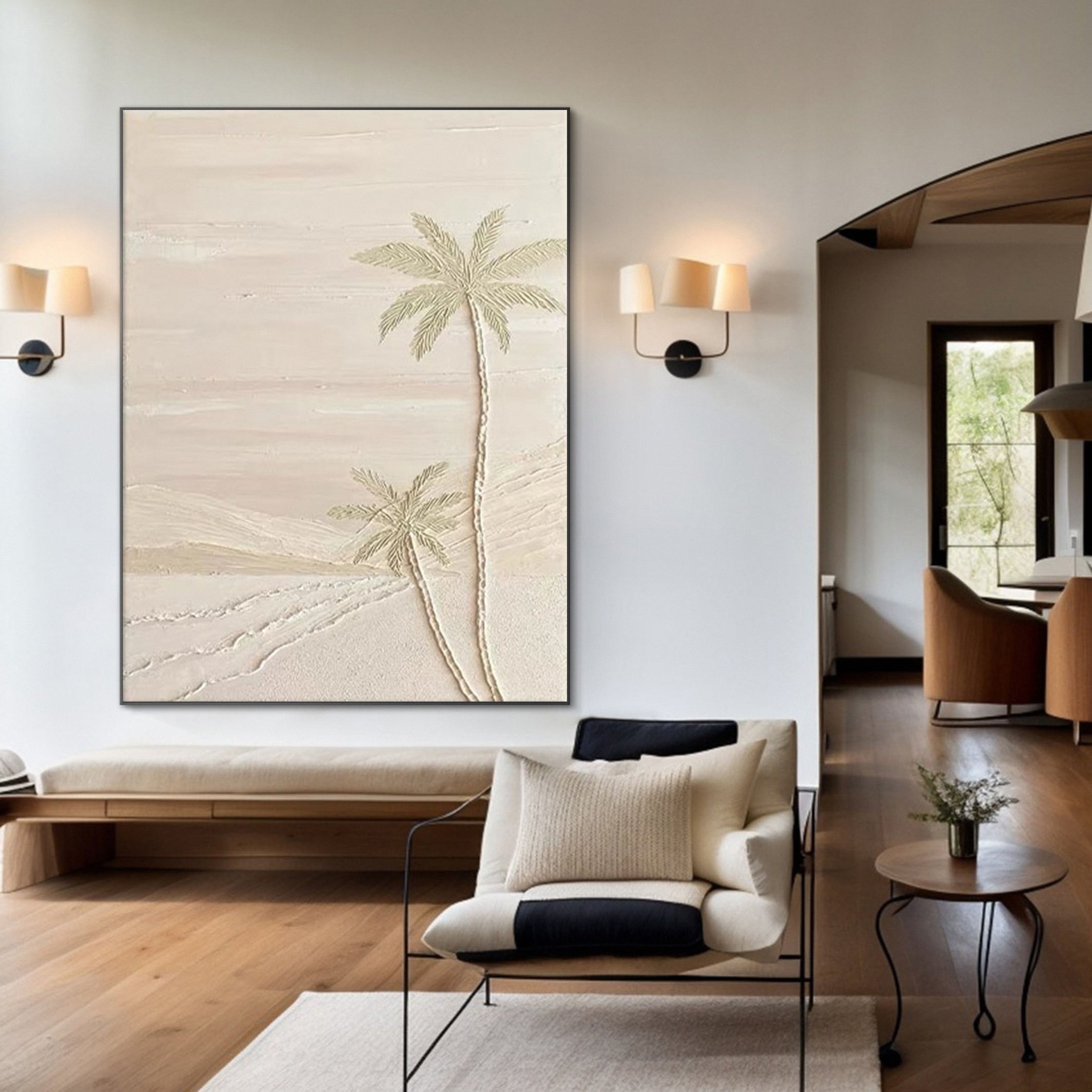Ivory Coast Palms: Neutral Wall Art, Textured Beachscape #BGA 145