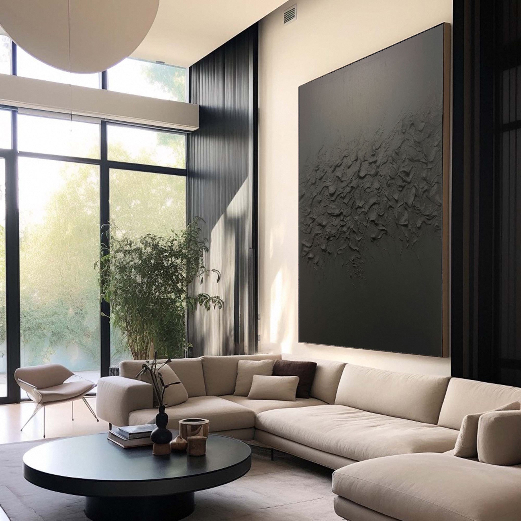 Black Contemporary Wall Painting, Richly Textured Surface #BGA 146