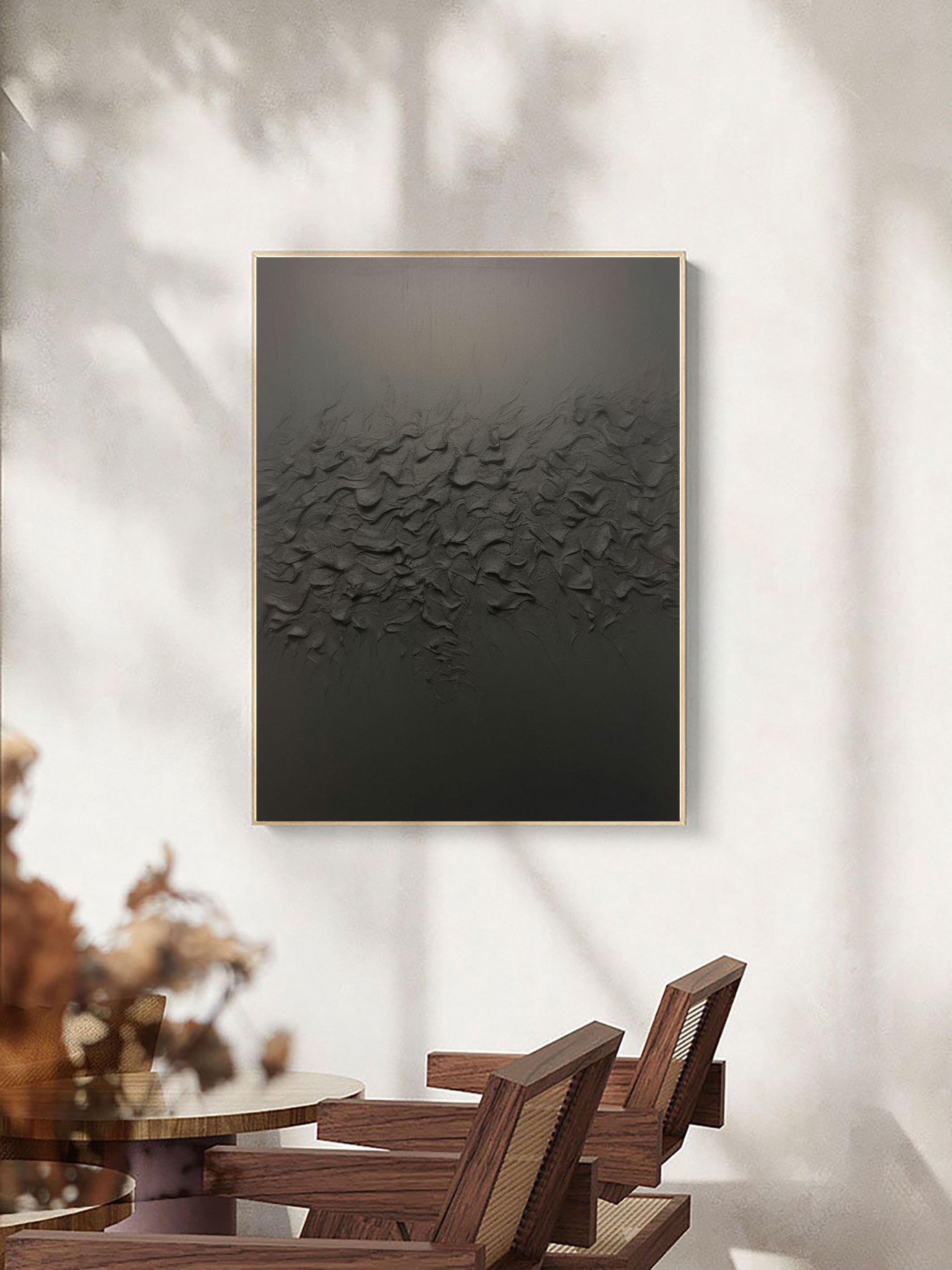 Black Contemporary Wall Painting, Richly Textured Surface #BGA 146