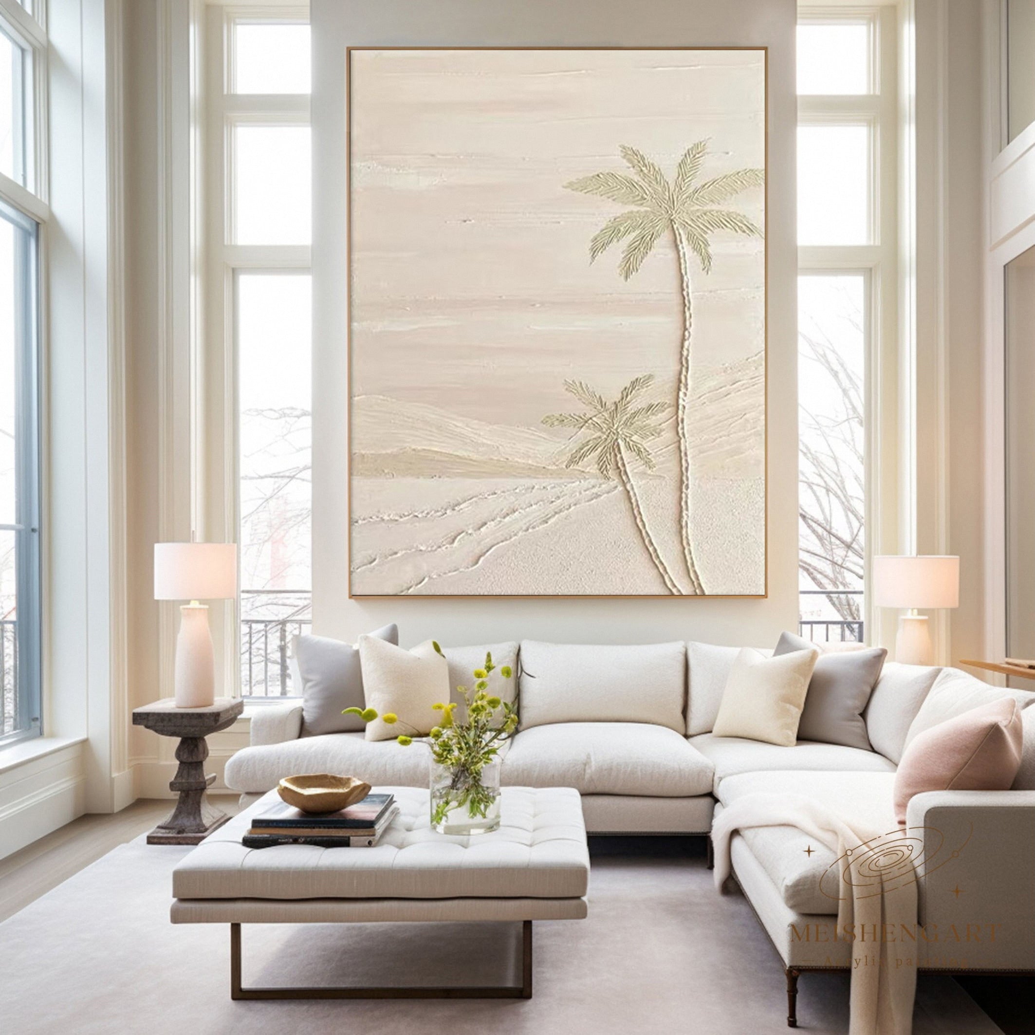 Ivory Coast Palms: Neutral Wall Art, Textured Beachscape #BGA 145