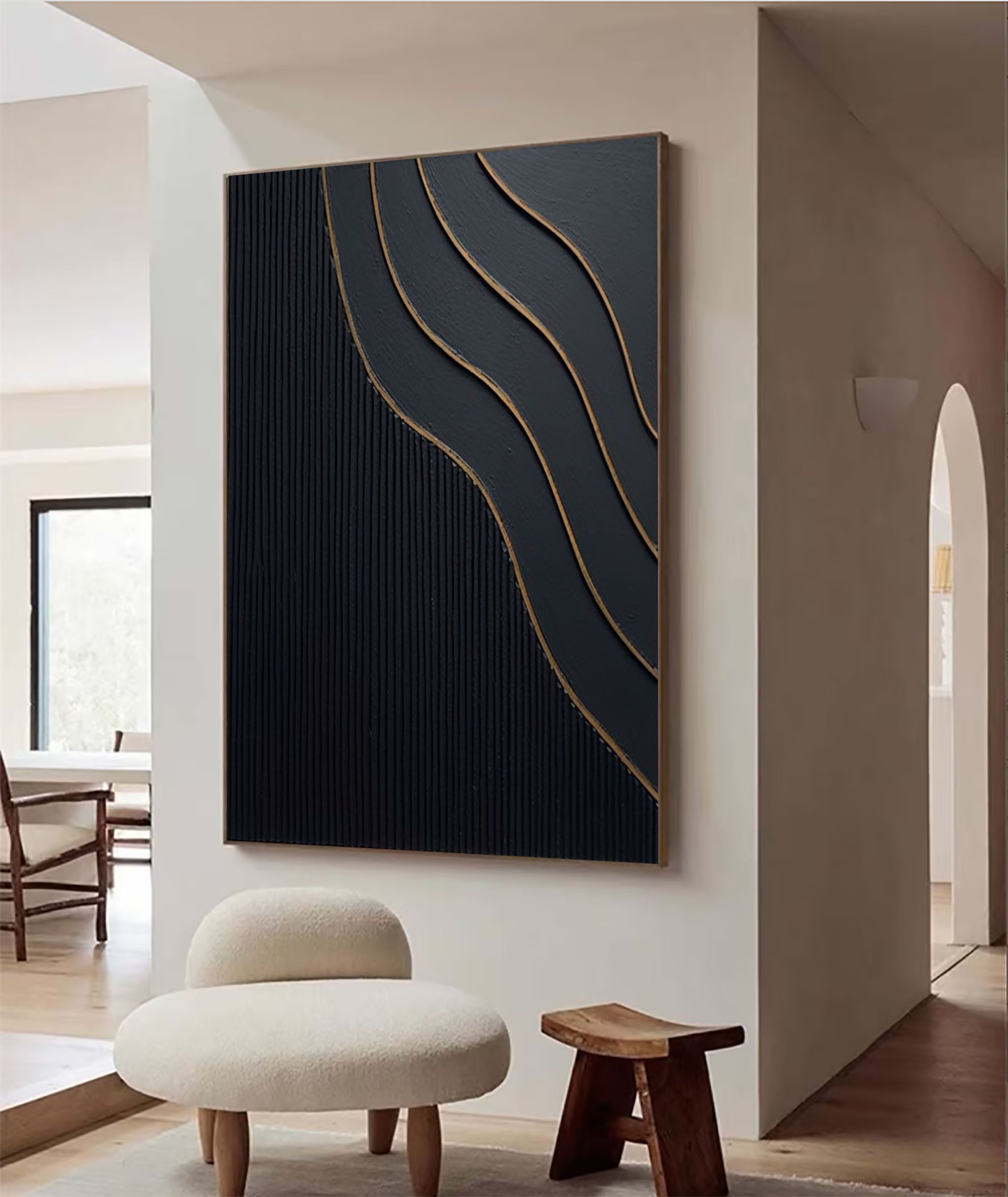 Large Black and Gold Abstract Canvas Art for Home Decor #BM 027