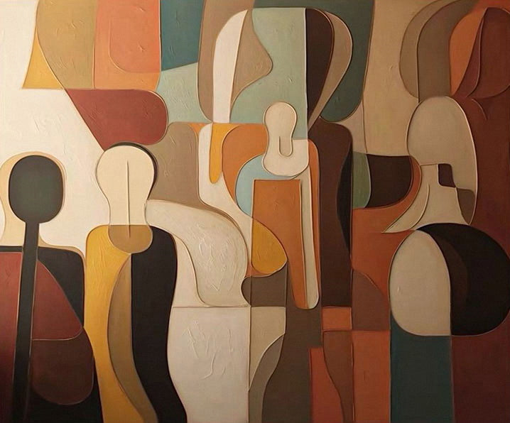 Cubist Inspired Figures, Rich Textured Abstract Wall Art #BGA 139