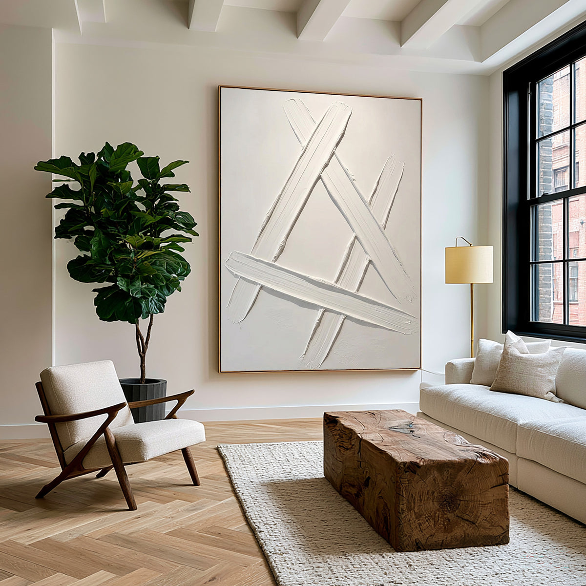 Quiet Crossing Contemporary Wall Painting Hand Painted Neutral Geometric Artwork Modern Interior Decor