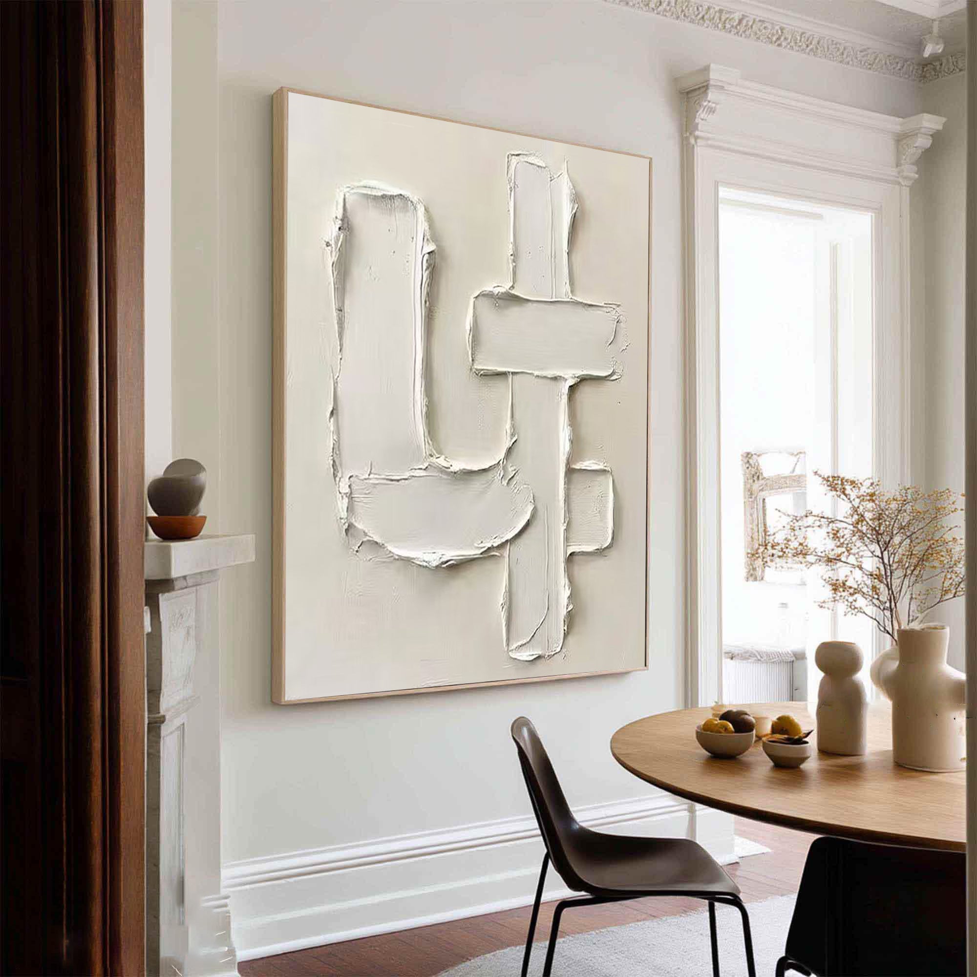 Large Neutral Relief Canvas Art with Modern Geometric Texture Design