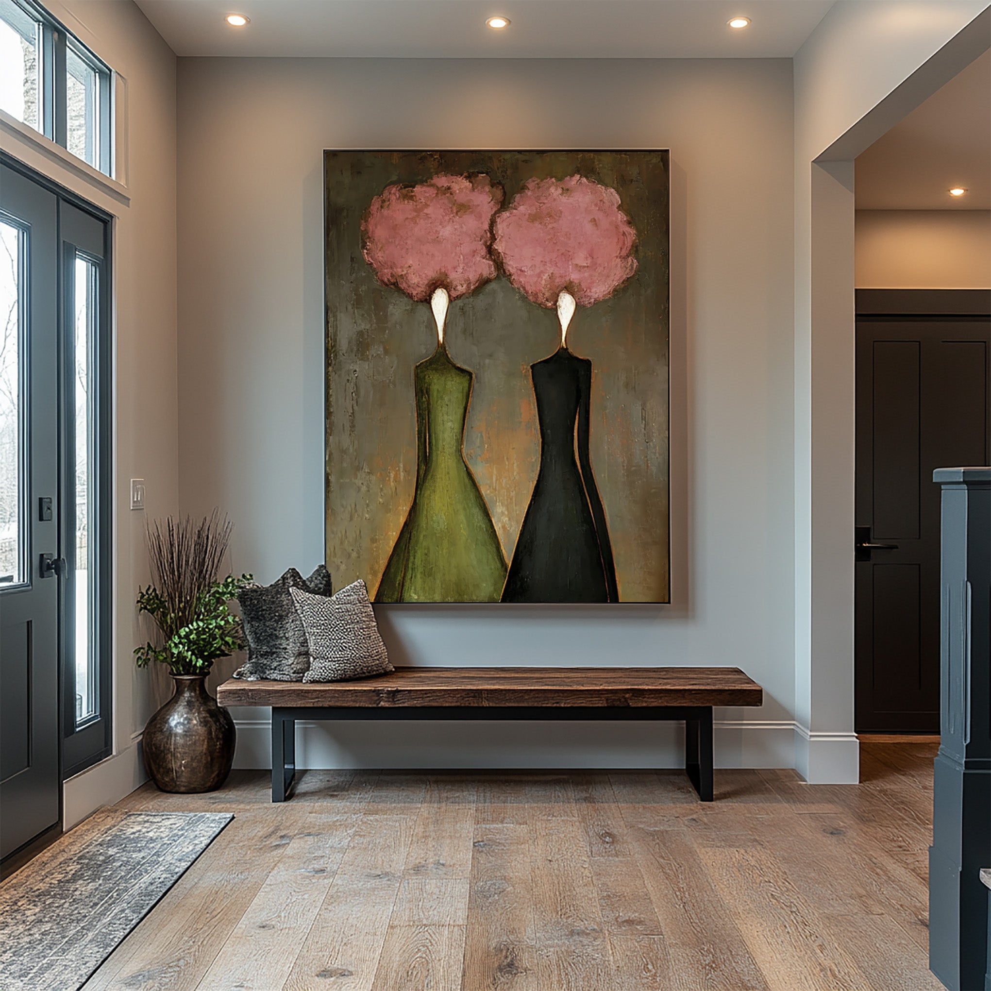 Large Abstract Pink Portrait Oil Painting – Statement Figurative Wall Art Decor #WAB 036