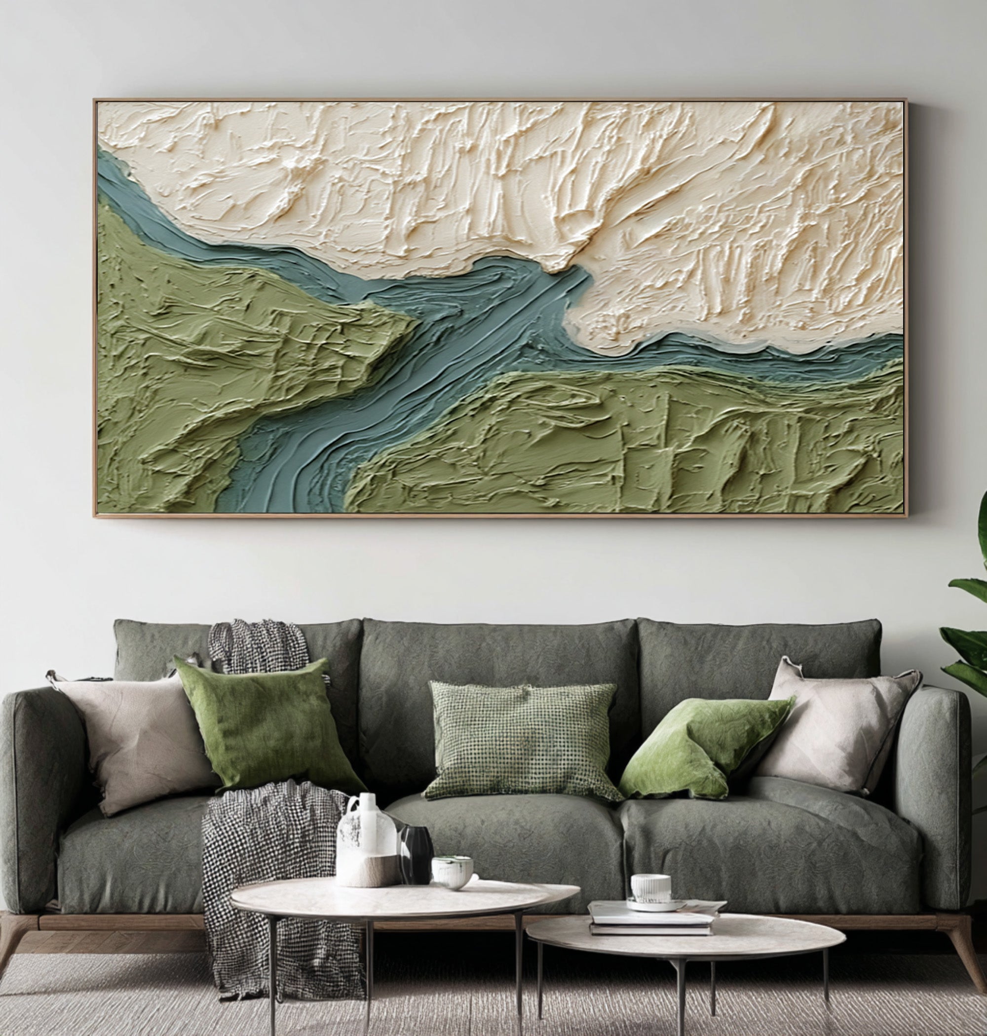 Large Abstract Oil Painting Green Landscape Art, Textured Modern Wall Art for Living Room | ArtvistaGallery #WAB 025