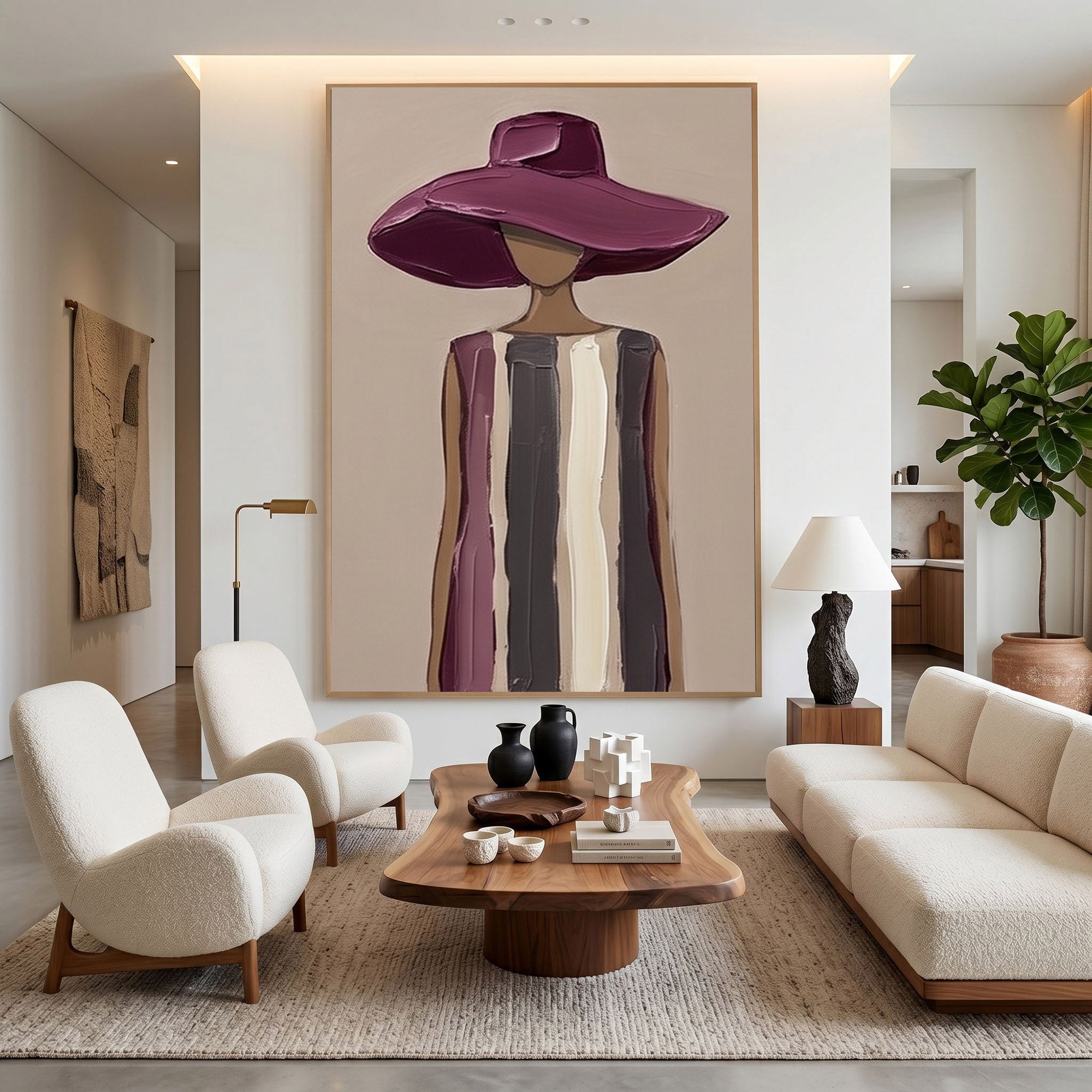 Large Modern Woman Portrait Wall Art Abstract Oil Painting Cowgirl Cowboy Vintage Americana Art Western Hat Fashion Figure Contemporary Decor