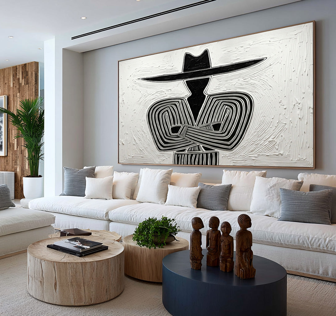 Large Oil Painting Textured Abstract Cowboy Minimalist Western Wall Art