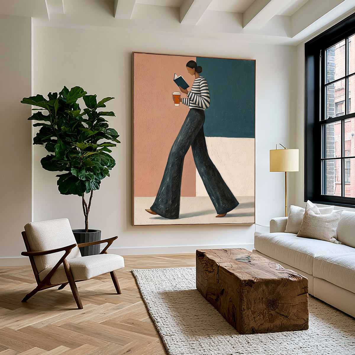 Contemporary Fashion Woman Painting Striped Sweater Wide Leg Pants Wall Art