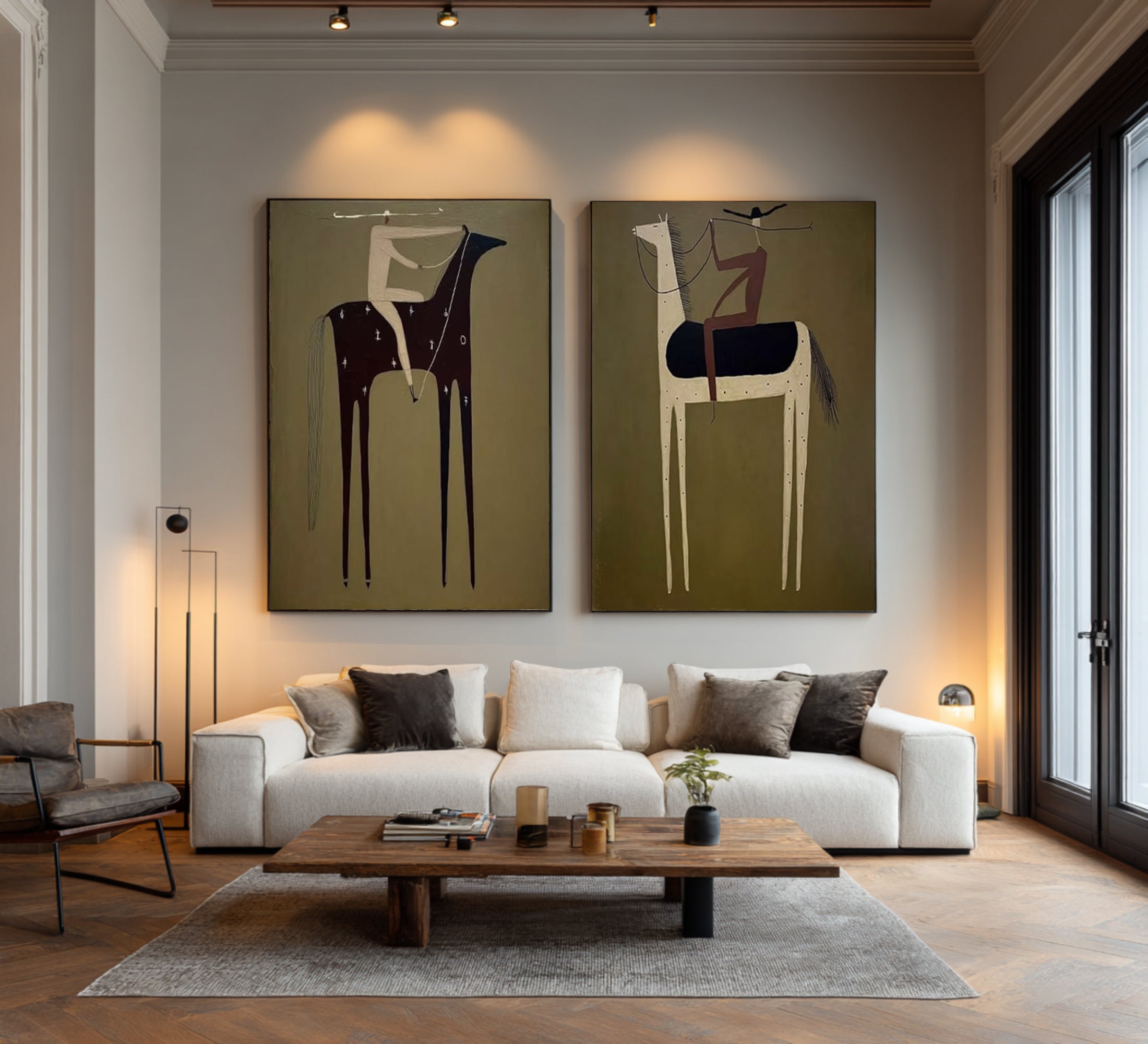 Large Contemporary Equestrian Wall Art Neutral Horse Painting Set