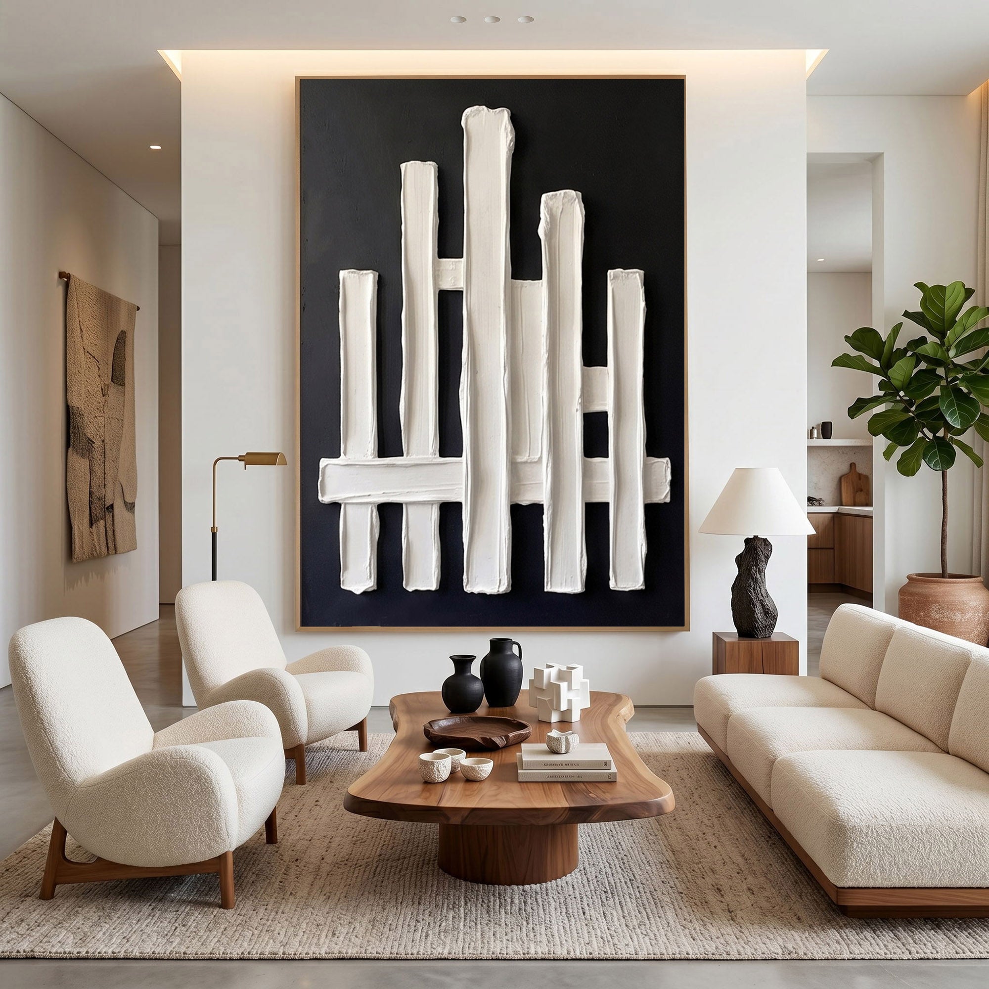 Large Textured Wall Art Abstract Plaster Painting Modern Architectural Minimalist Neutral Contemporary Decor