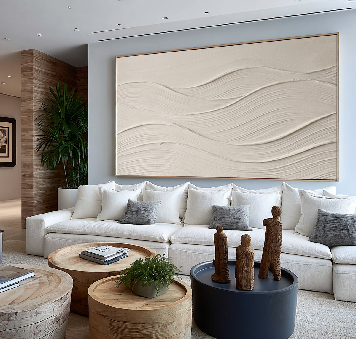 Large Minimalist Cream White Textured Wall Art Abstract Neutral Oil Painting 3D Relief Artwork Modern Luxury Living Room Decor