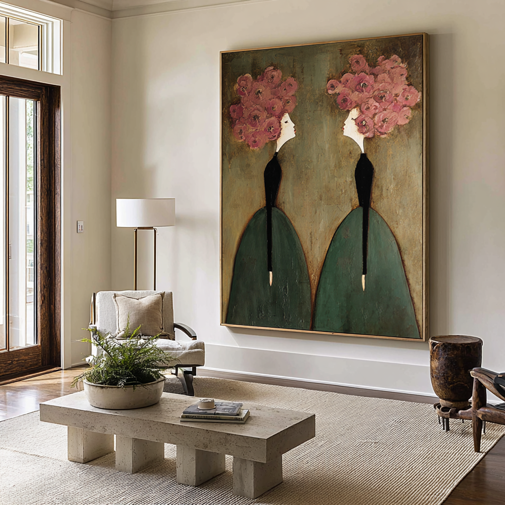 Large Floral Figurative Wall Art Elegant Women Canvas Painting