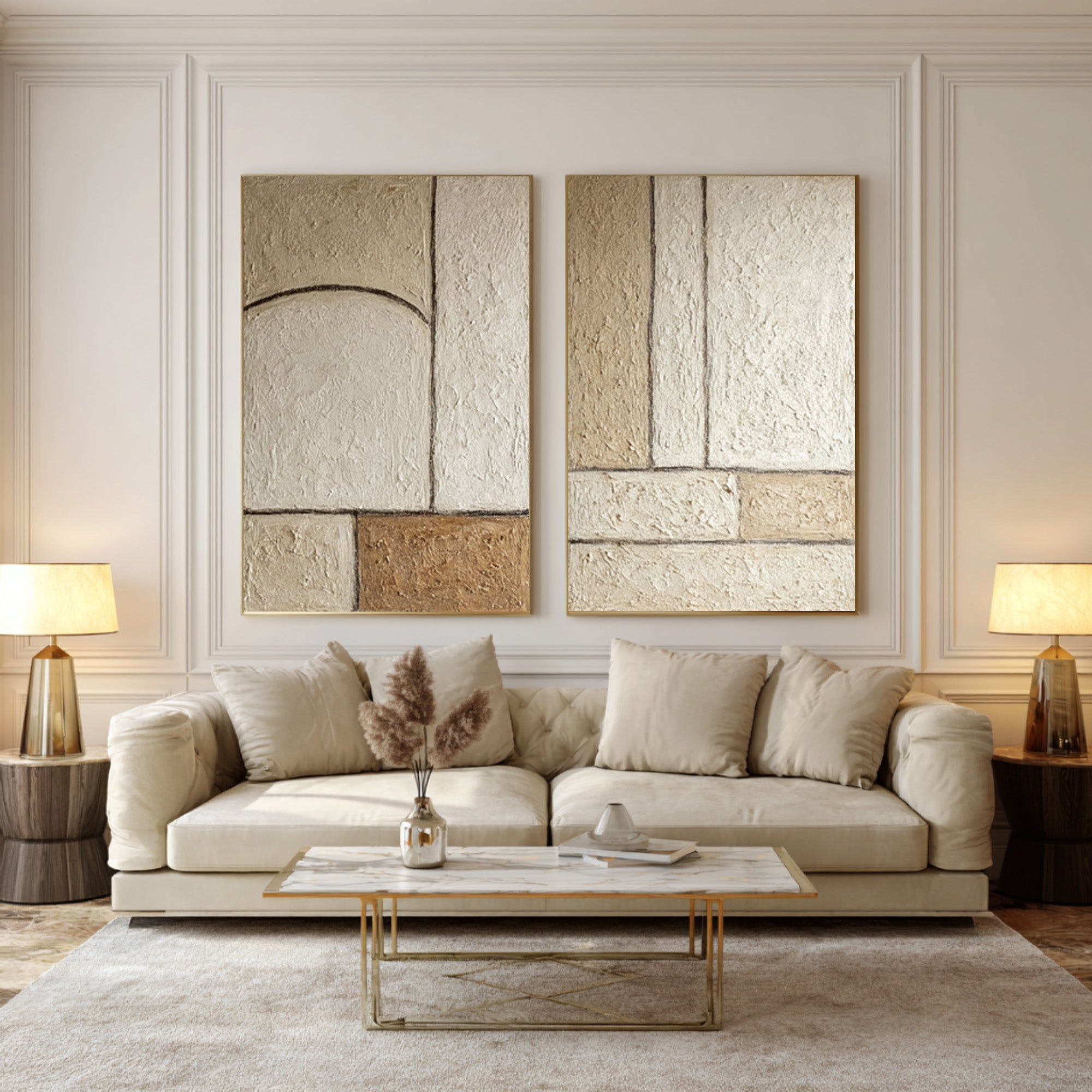 Large Neutral Abstract Wall Art Set of 2 #WAB 002