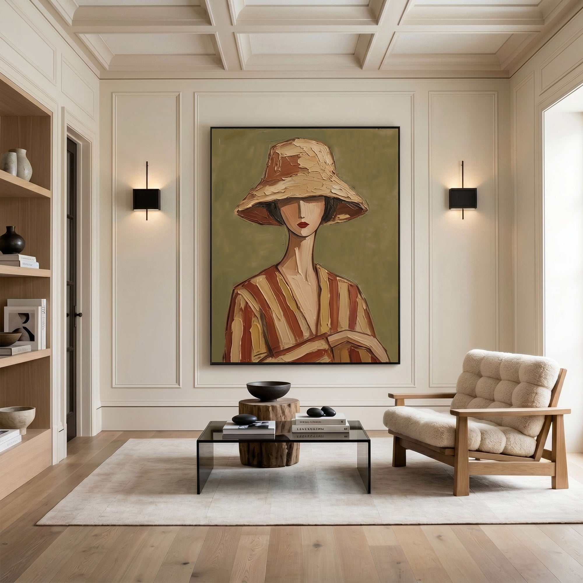 Large Modern Woman Portrait Wall Art Abstract Oil Painting Cowgirl Cowboy Vintage Americana Art Western Fashion Figure Contemporary Interior Decor