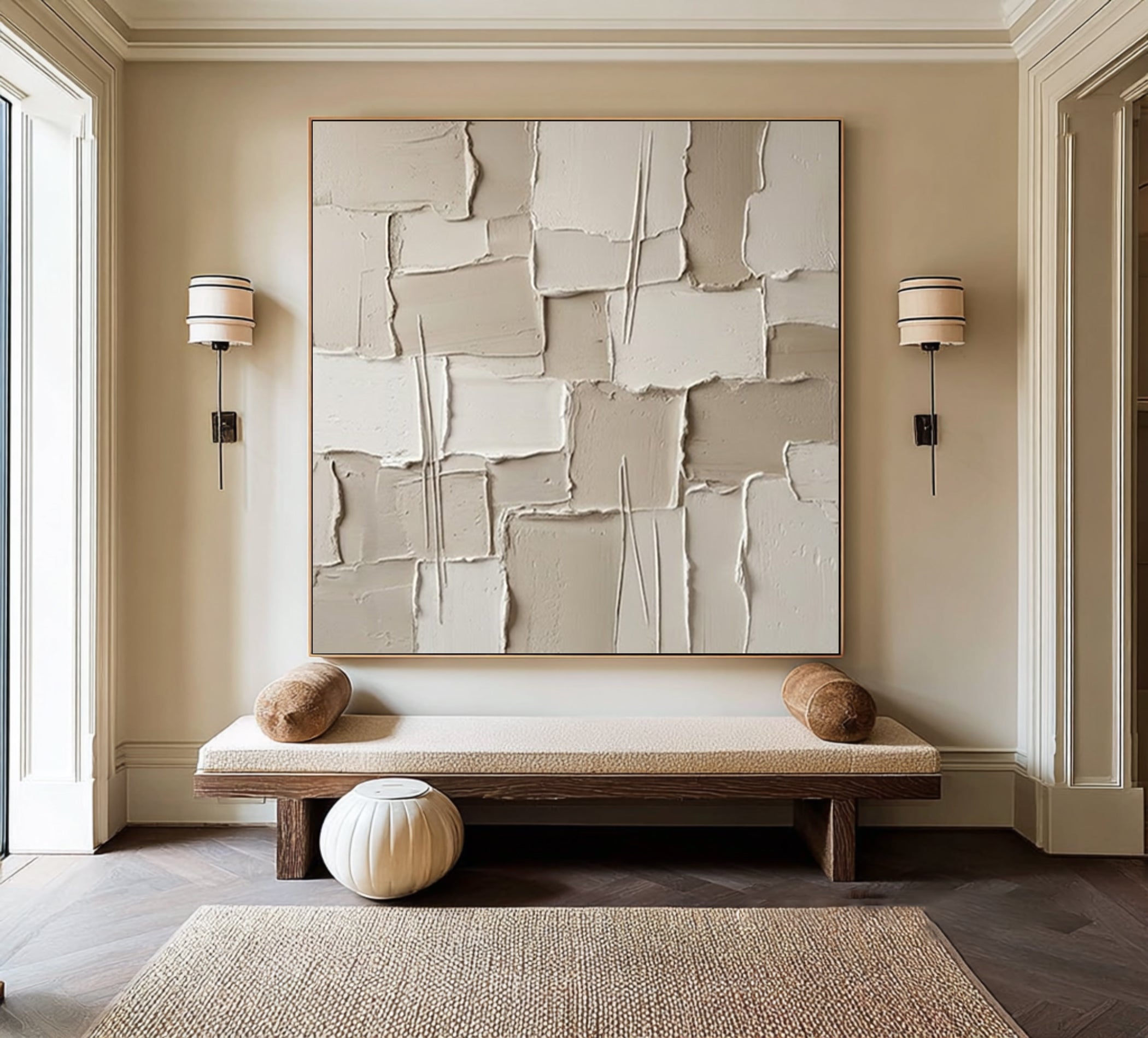 Large Architectural Collage Wall Art Neutral Textured Relief Painting