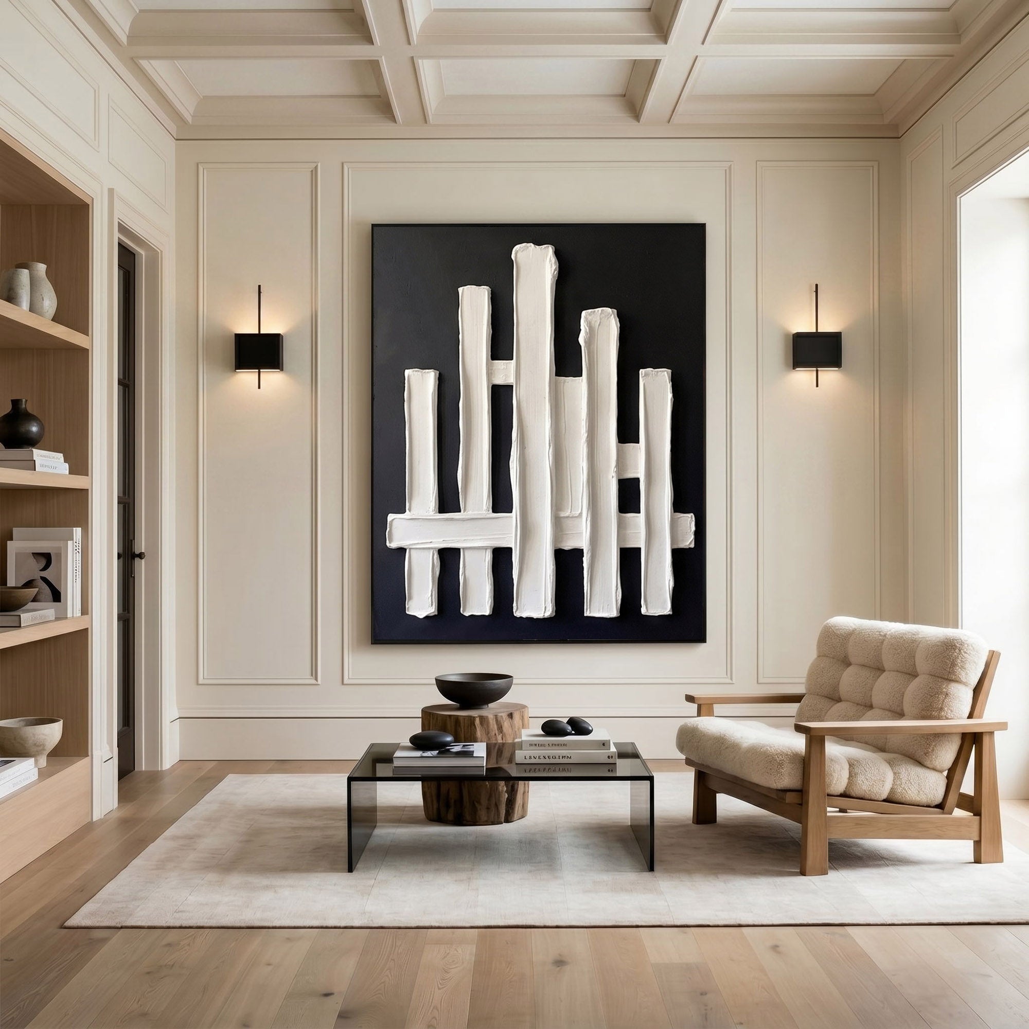 Large Textured Wall Art Abstract Plaster Painting Modern Architectural Minimalist Neutral Contemporary Decor