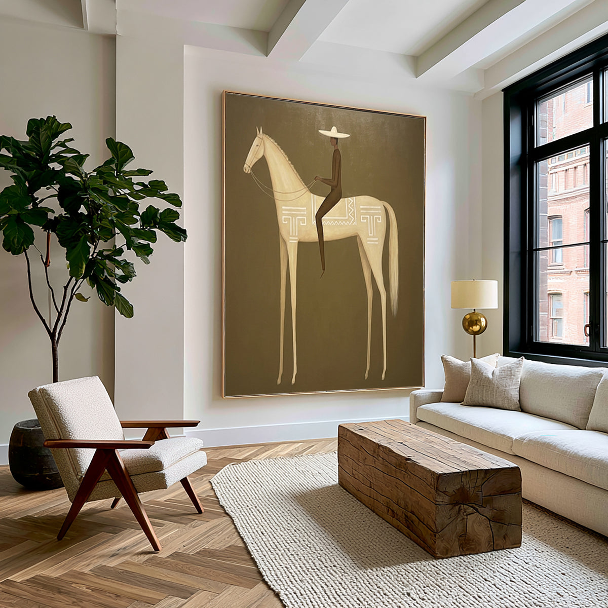 Large Luxury Western Equestrian Wall Art Horse Rider Oil Painting Cowboy Cowgirl Inspired Vintage Americana Artwork Modern Home Decor