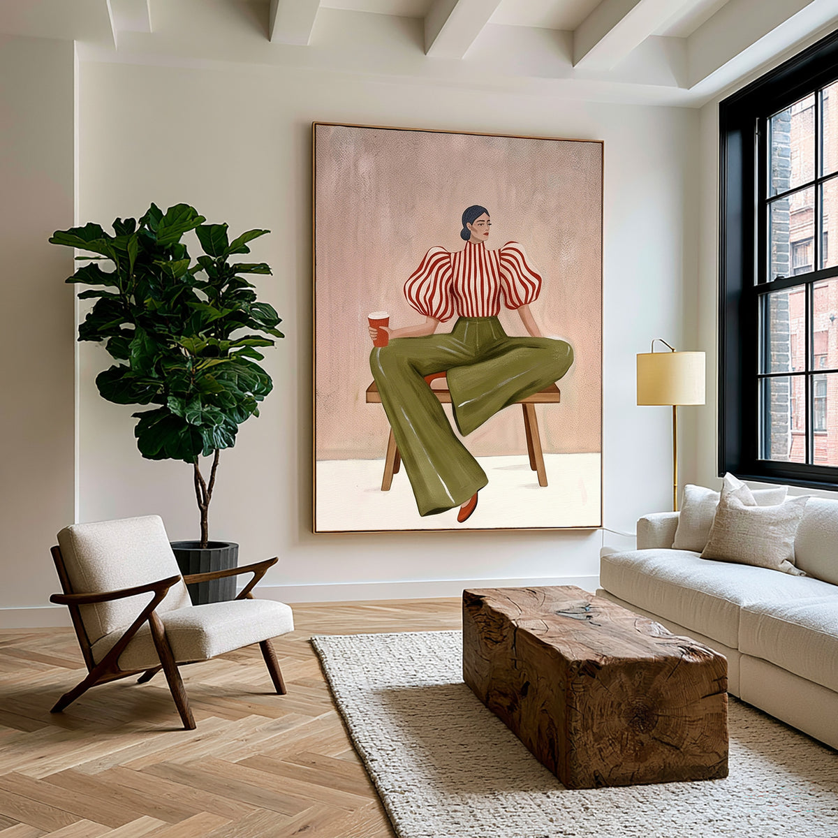 A Seat of Her Own Contemporary Fashion Figurative Painting Hand Painted Wall Art