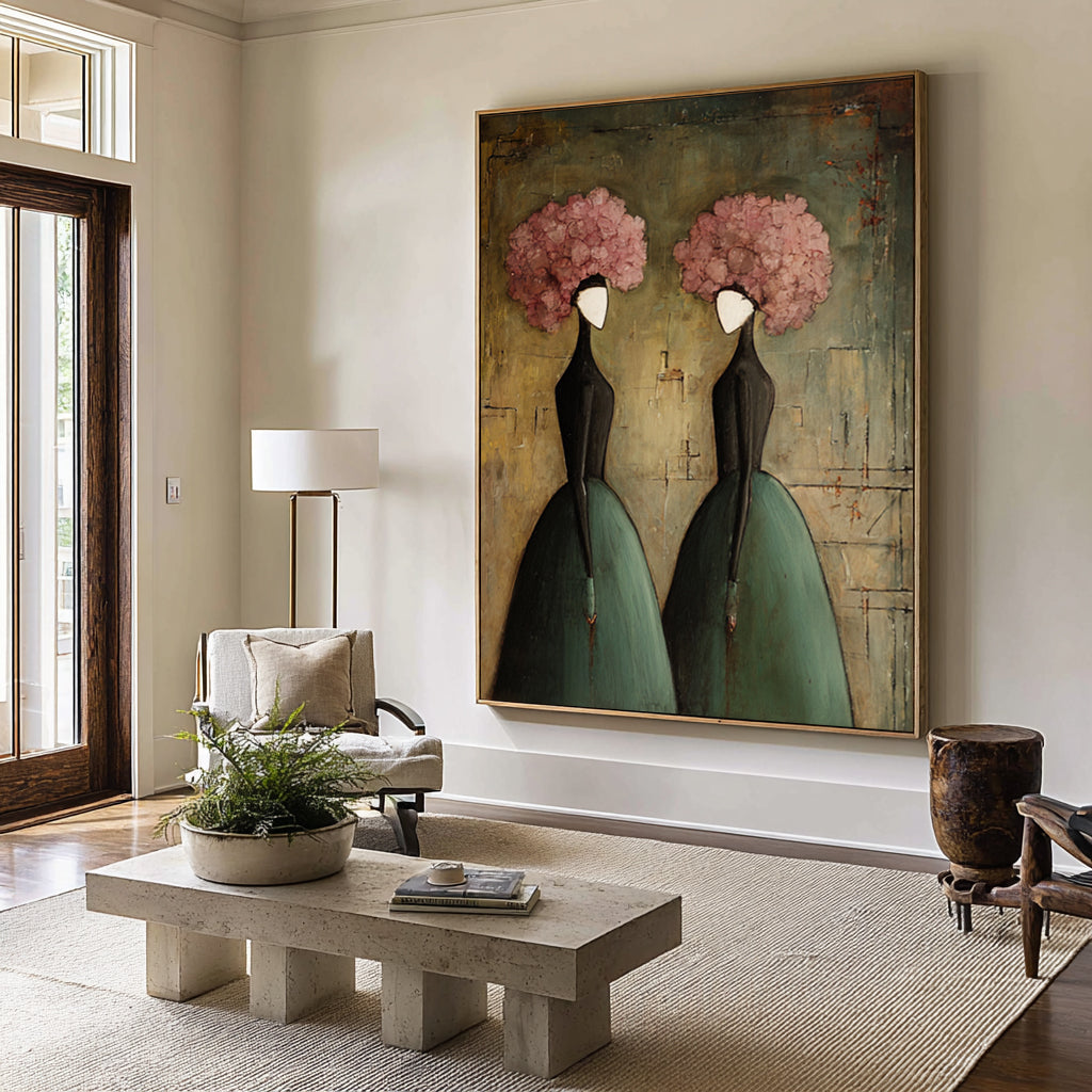 Large Floral Figurative Wall Art Elegant Women Canvas Painting
