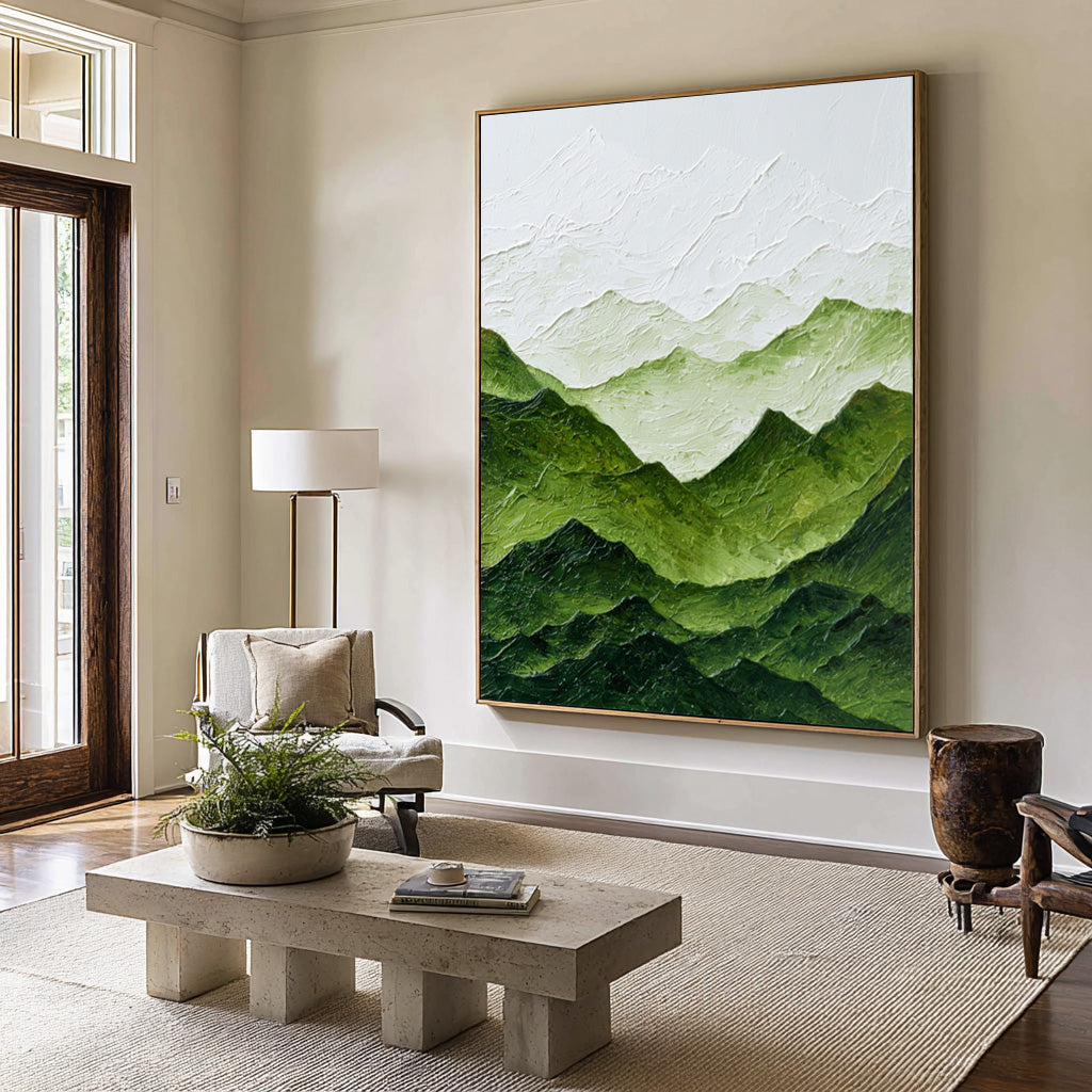 Large Contemporary Abstract Oil Painting, Green Mountain Textured Art for Modern Interior | ArtvistaGallery #WGA 004