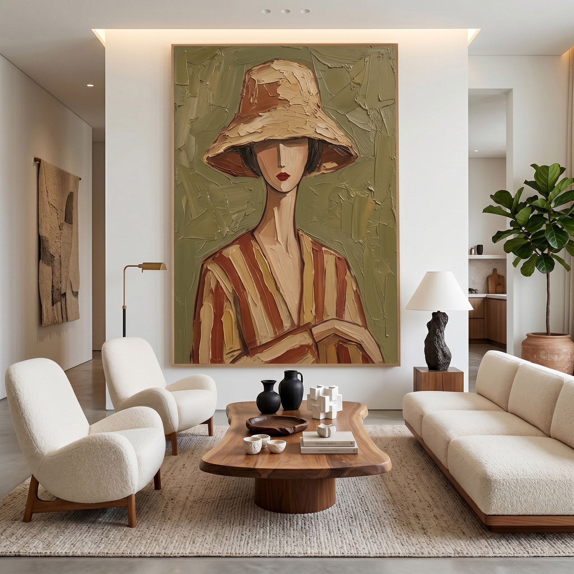 Large Modern Woman Portrait Wall Art Abstract Oil Painting Cowgirl Cowboy Vintage Americana Art Western Fashion Figure Contemporary Interior Decor