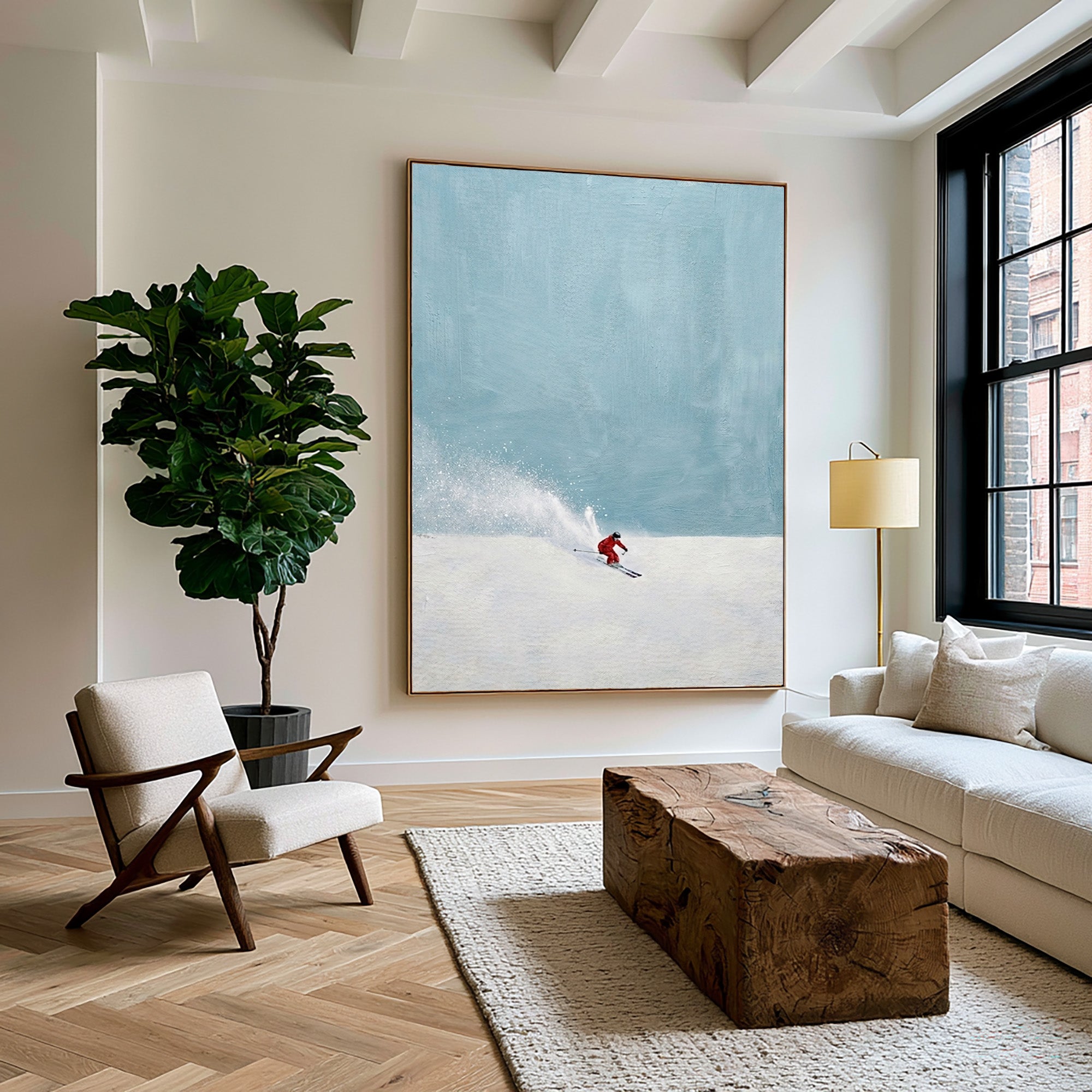 Large Minimalist Ski Wall Art Contemporary Winter Landscape Oil Painting