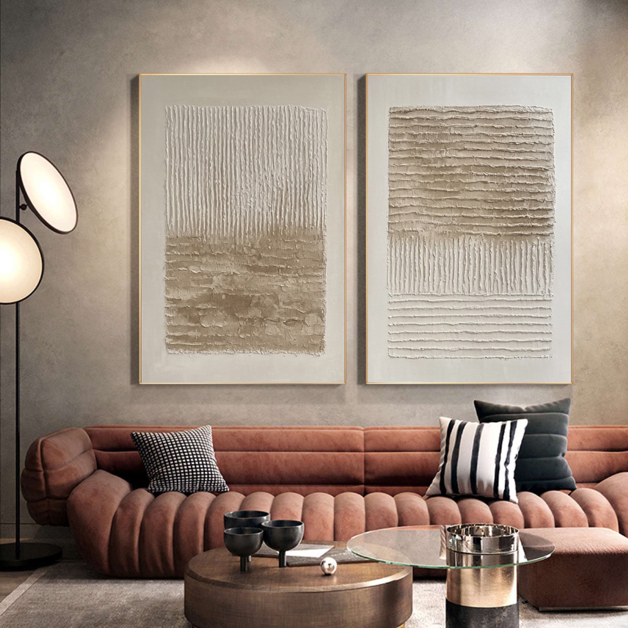 Modern Minimalist Set of Two with Sculpted Neutral Striations #BGA 194
