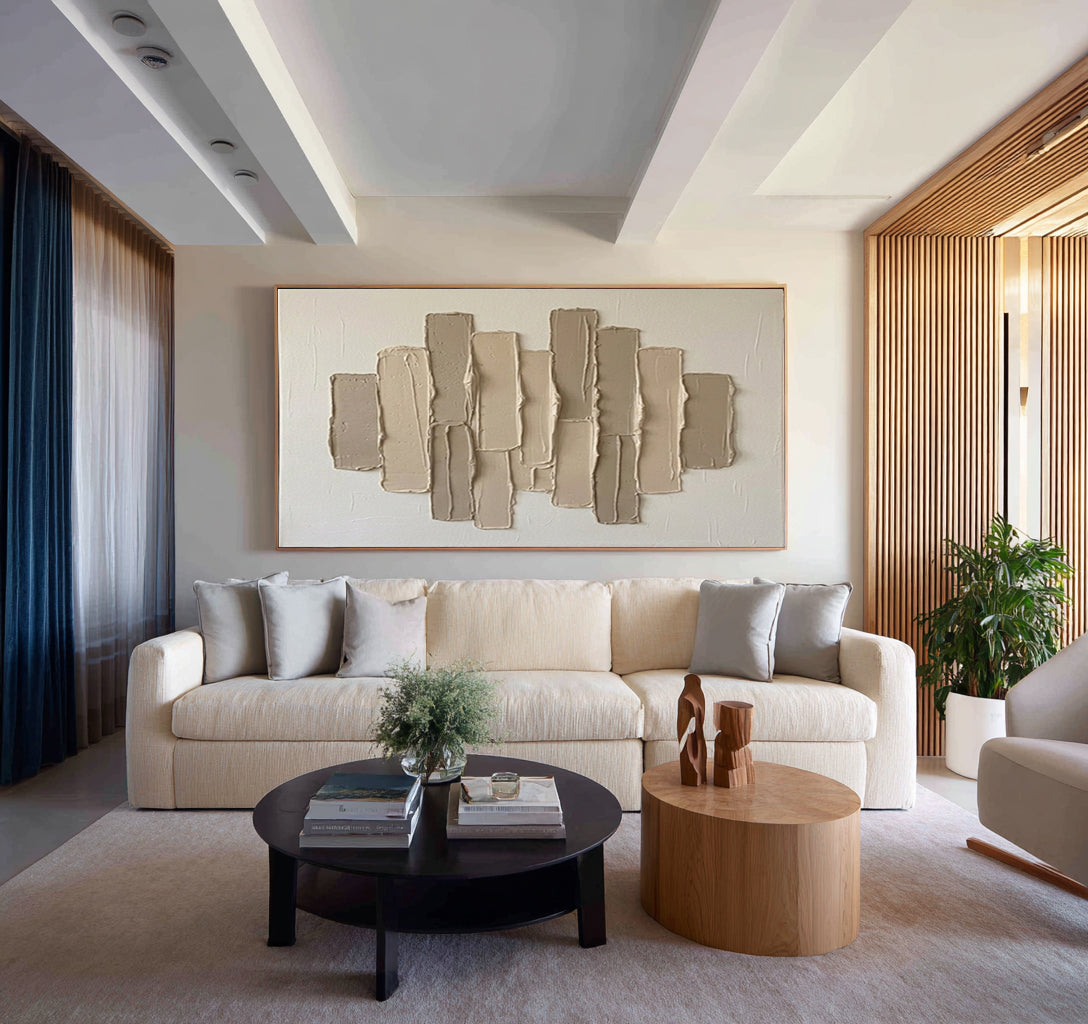 Large Neutral Skyline Texture Wall Art Hand Painted Abstract Canvas | ArtvistaGallery