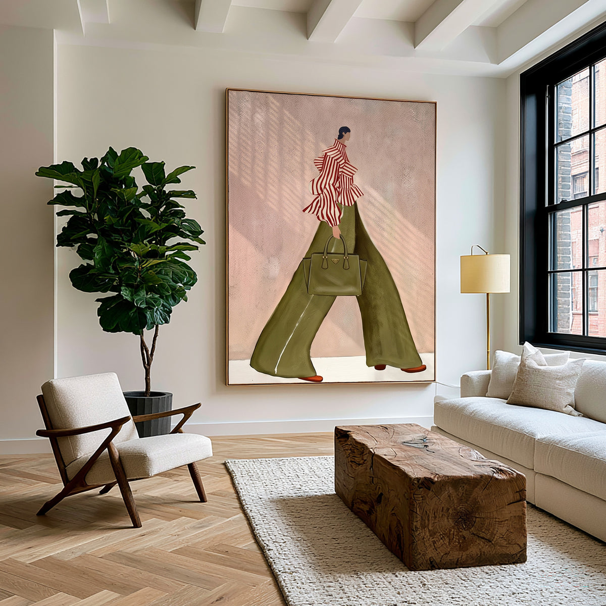 Woman From Behind Green Pants Fashion Painting Contemporary Wall Art