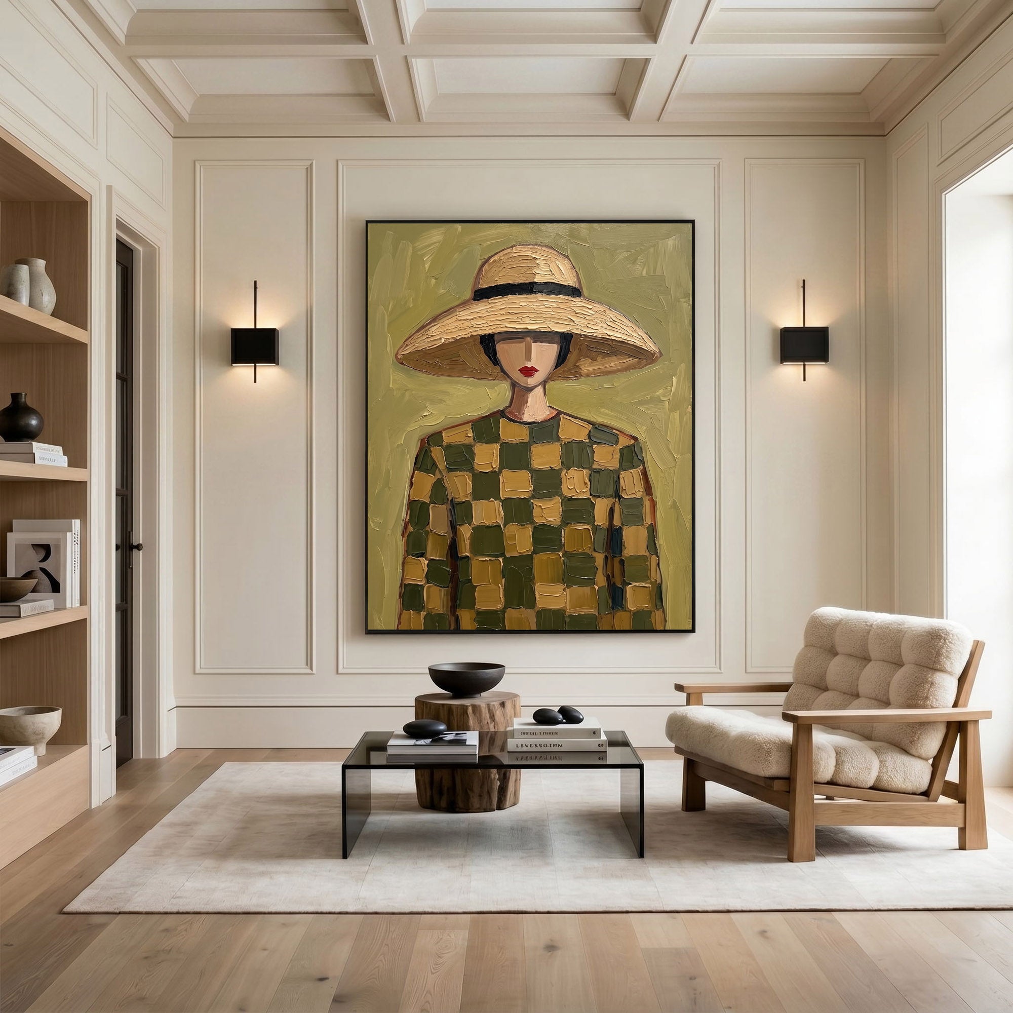 Large Woman Portrait Wall Art Abstract Oil Painting Vintage Americana Art Cowgirl Cowboy Western Fashion Figure Minimalist Decor