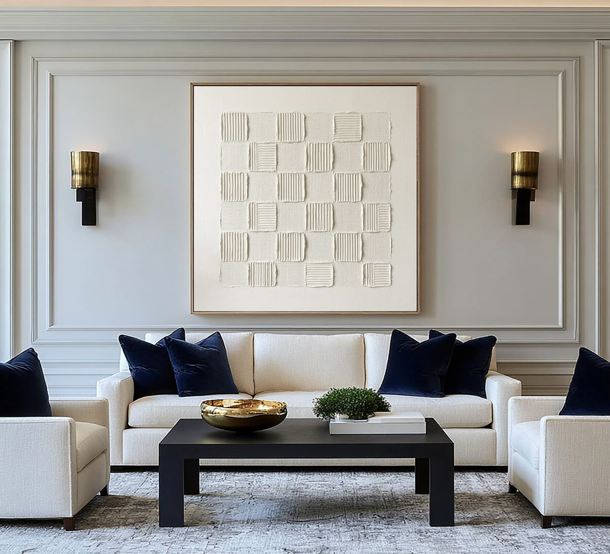 Woven Rhythm White Textured Wall Art Large Abstract Relief Painting Modern Minimalist Interior Decor