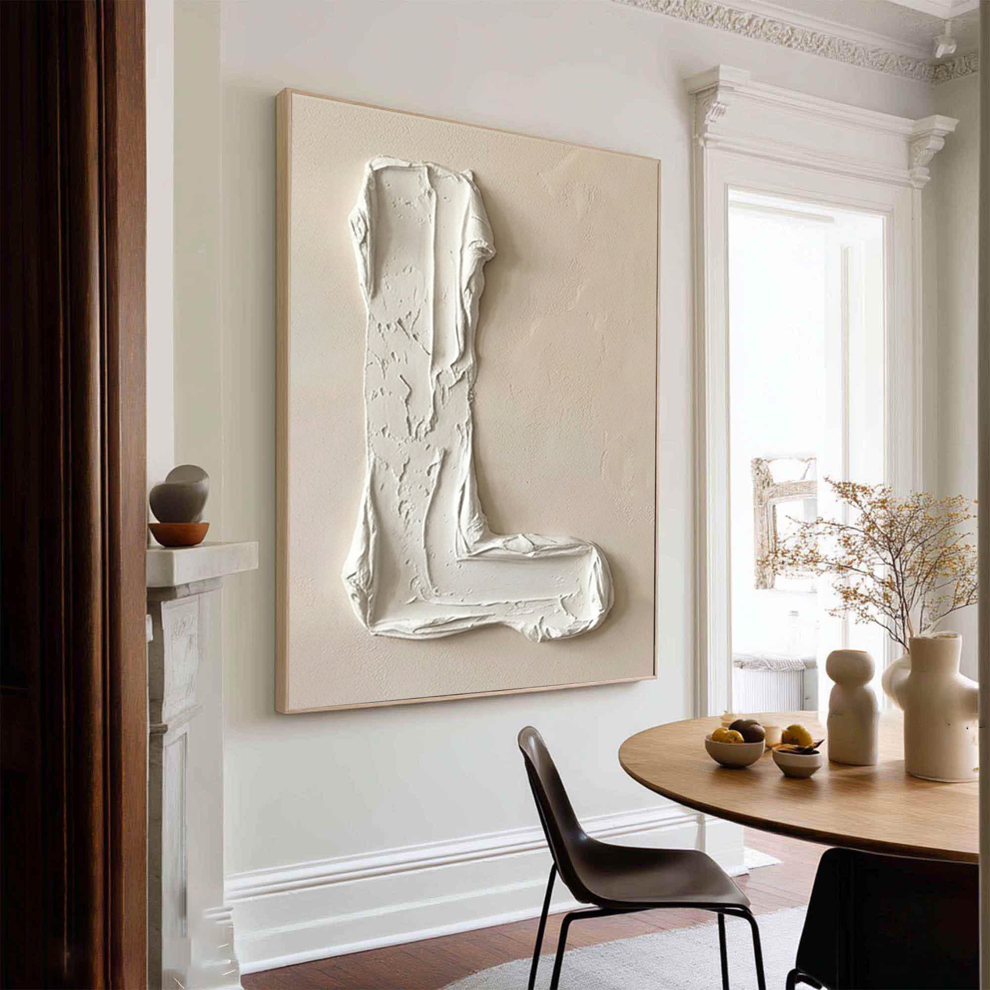 Large Minimal Letter Oil Painting – Contemporary Neutral Texture Wall Art