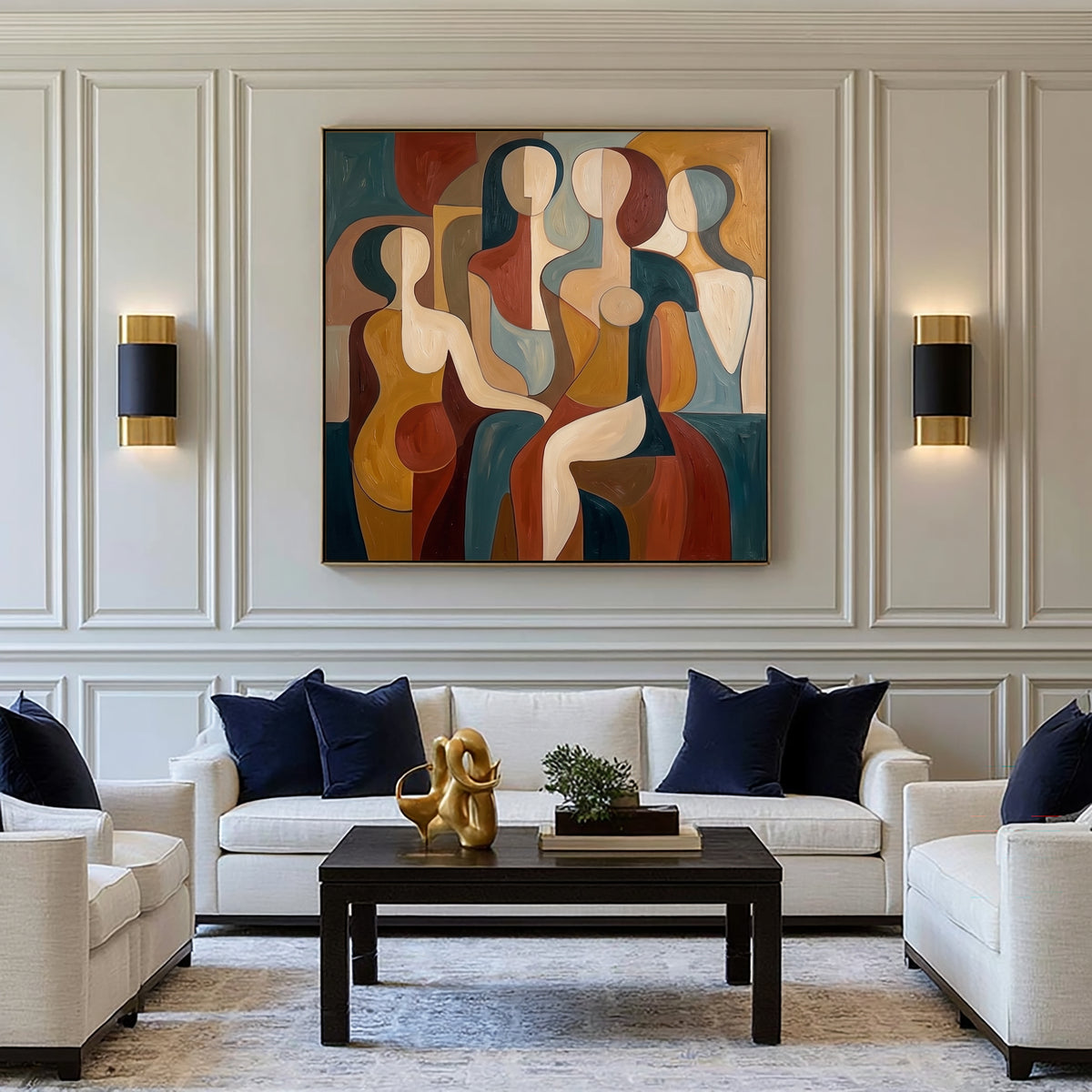 Large Modern Abstract Female Figures Wall Art Colorful Figurative Oil Painting Geometric Women Portrait Contemporary Living Room Decor