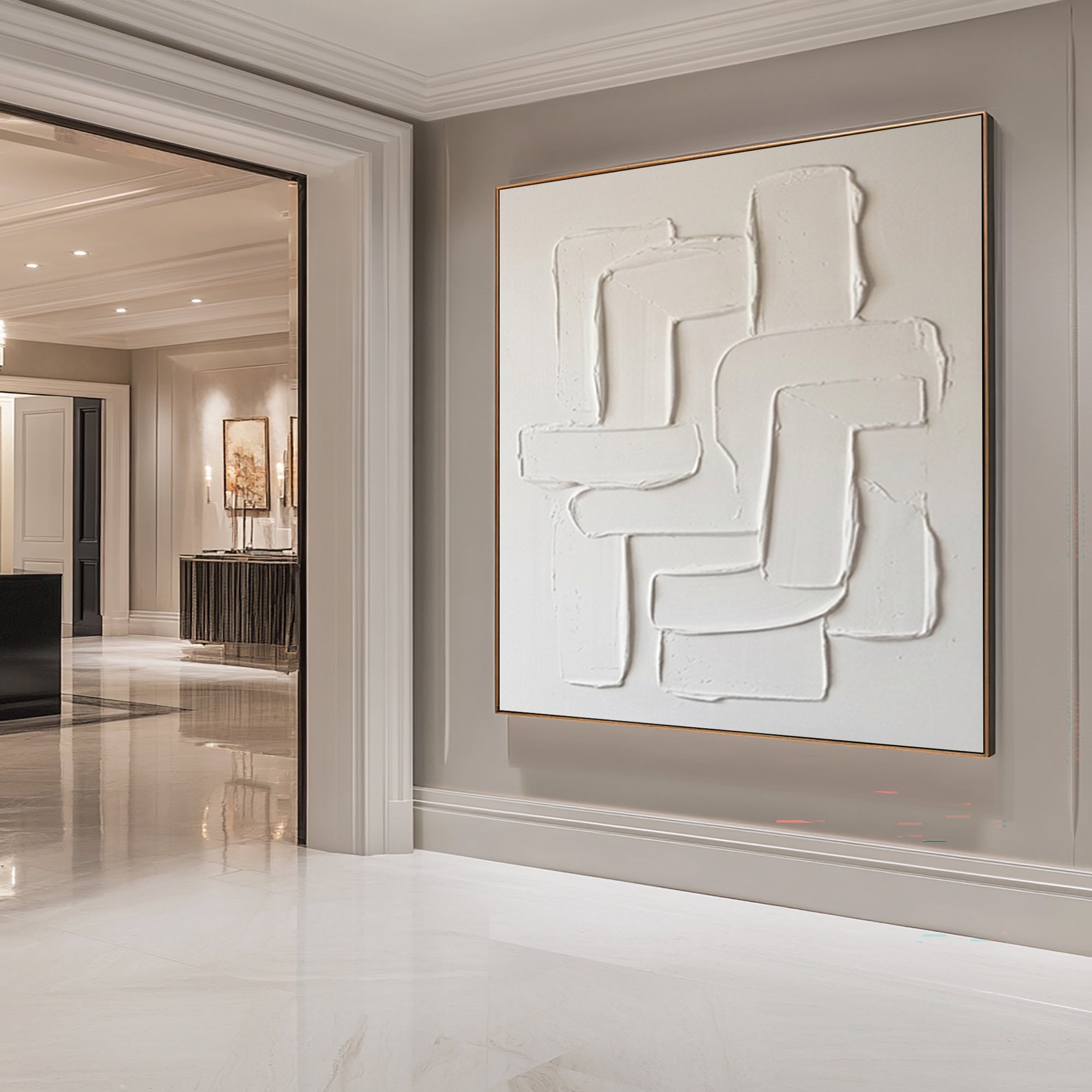 Large White Textured Wall Art Hand Painted Modern Abstract Canvas