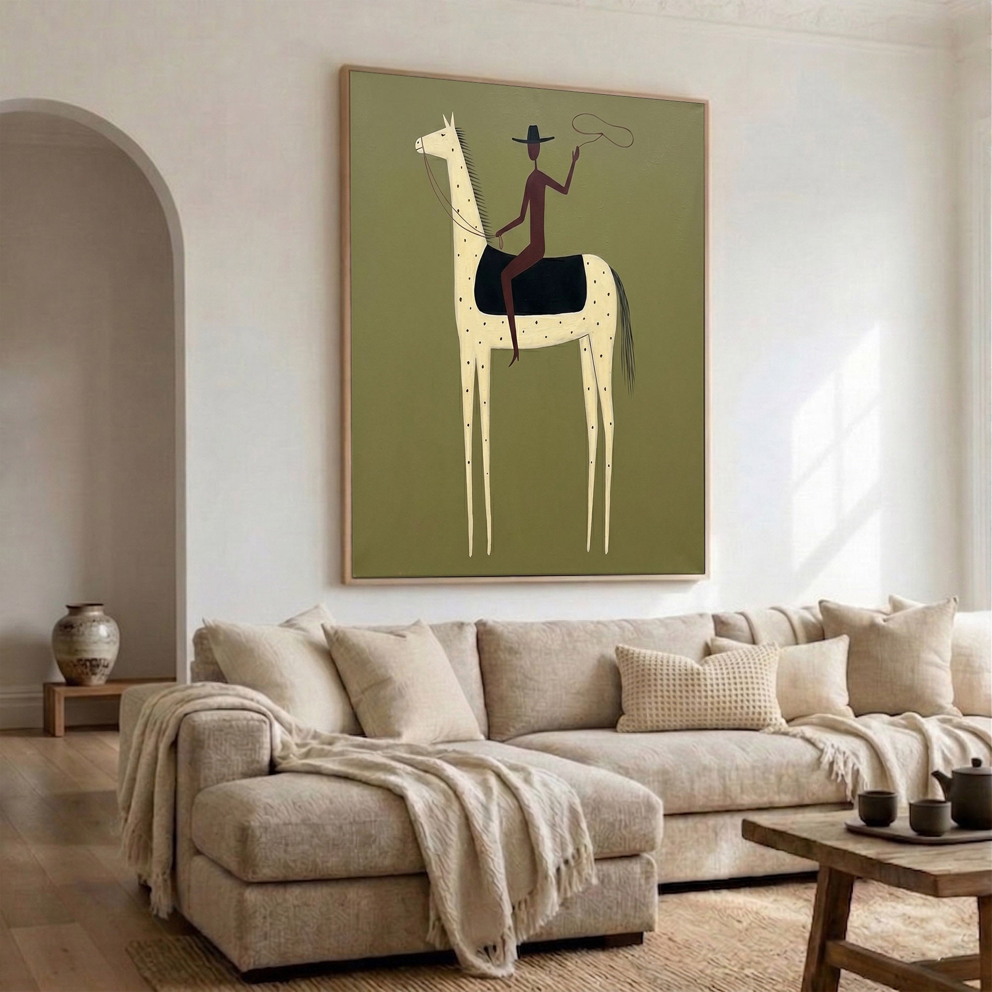 Large Cowboy Horse Wall Art Contemporary Western Minimalist Painting