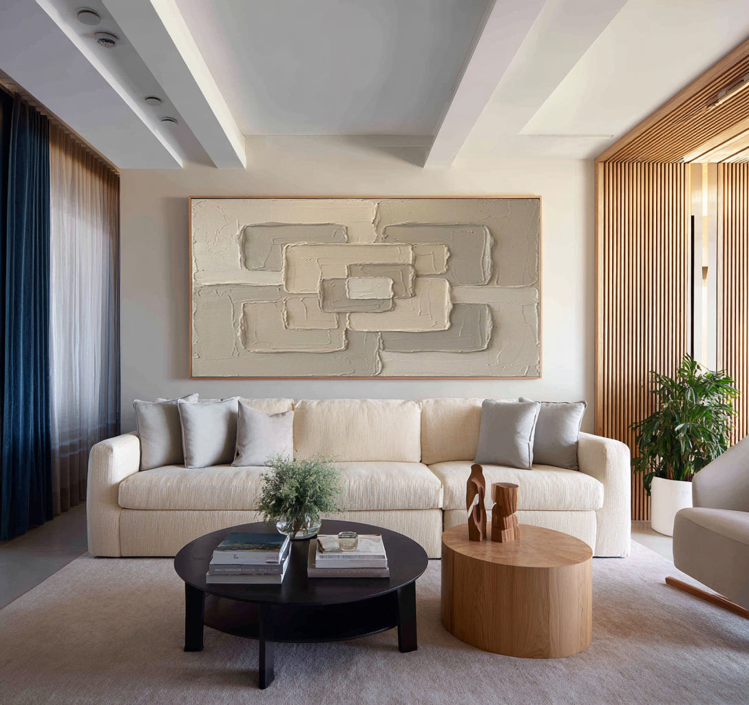Large Neutral Geometric Wall Art Hand Painted Textured Canvas | ArtvistaGallery