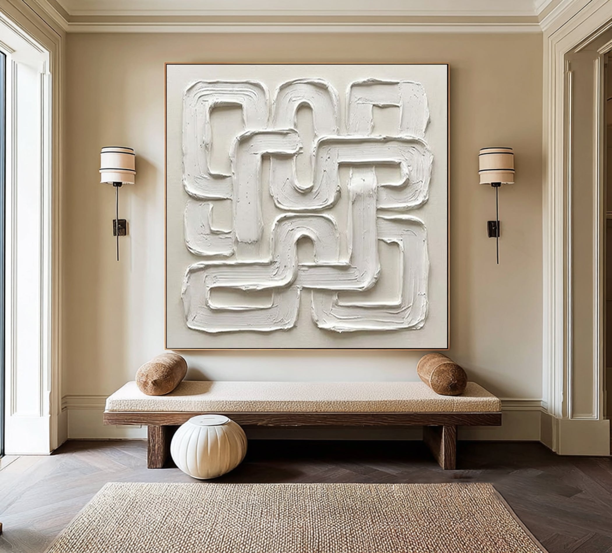 Large Continuous Loop Wall Art Neutral Textured Relief Painting
