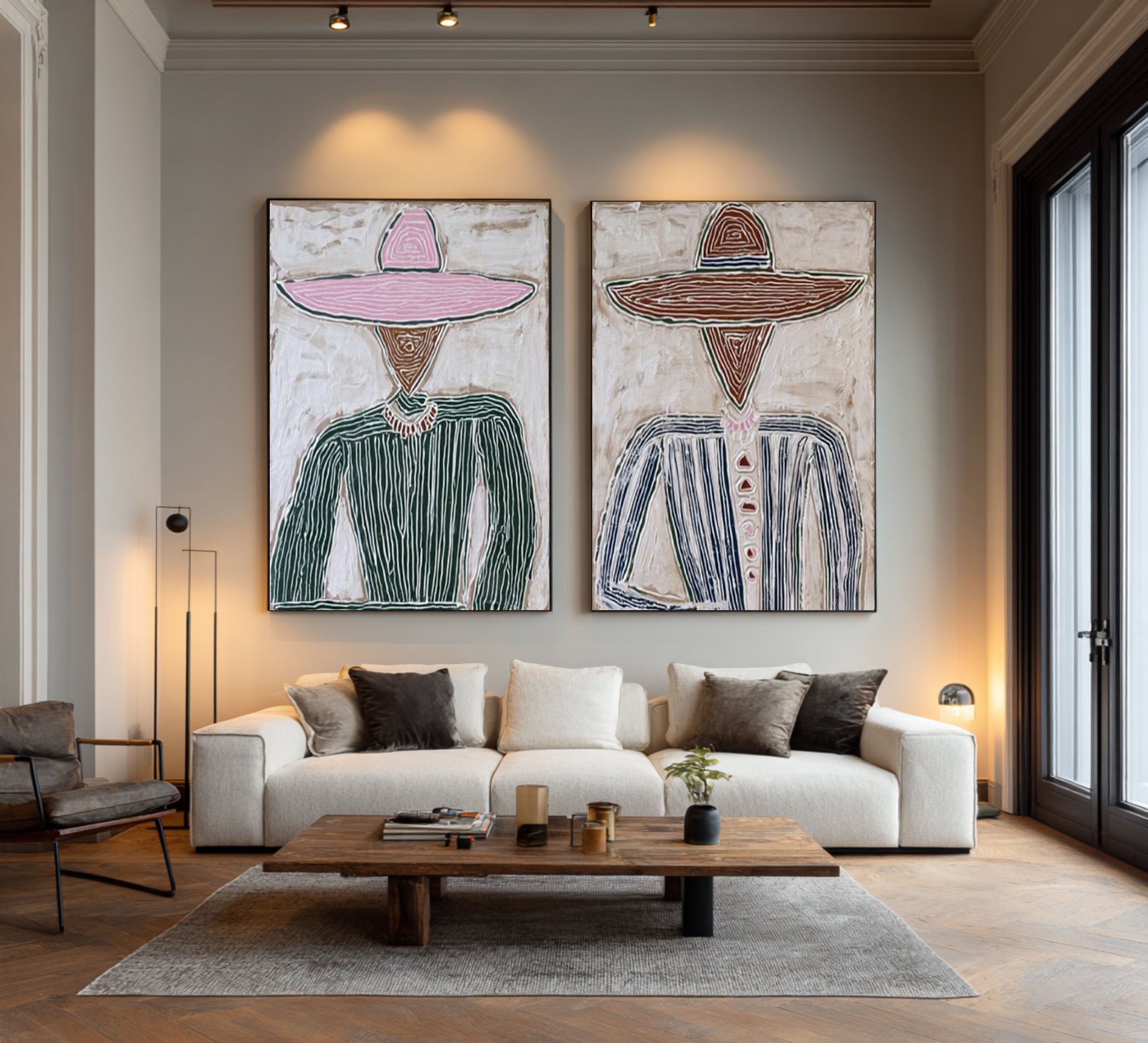 Large Abstract Couple Portrait Painting Modern Diptych Wall Art | ArtvistaGallery