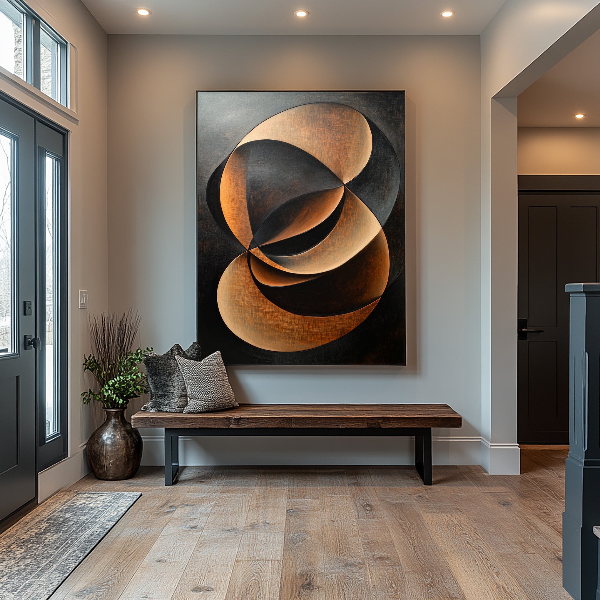 Dark Abstract Painting with Bronze Accents Modern Art #WG 094